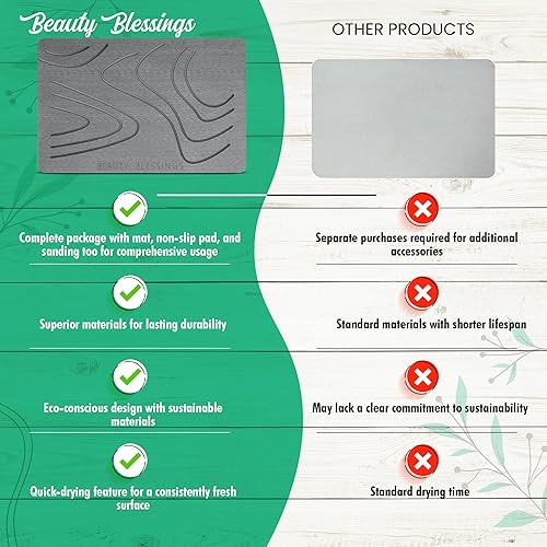 Miniatura 6 de BEAUTY BLESSINGS Tapete de baño de piedra súper absorbente, antideslizante y fácil de limpiar, tapete de baño de tierra de diatomeas para baño,