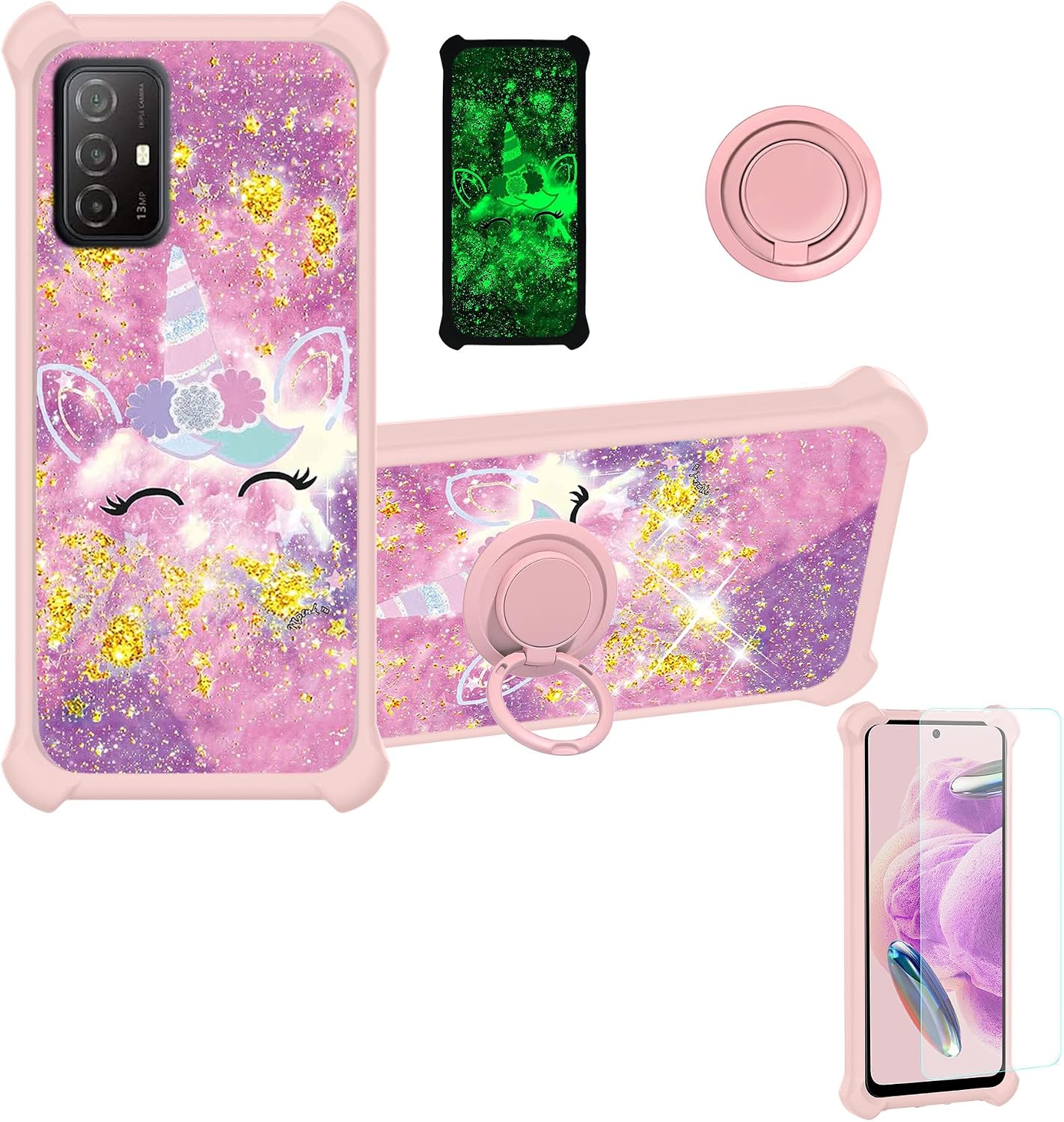 jioeuinly Visible Midnight Case Compatible with Visible Midnight Phone Case Cover [with Tempered Glass Screen Protector][Hard PC + Soft Silicone][Gold Glitter+Luminous] JSF-DJS