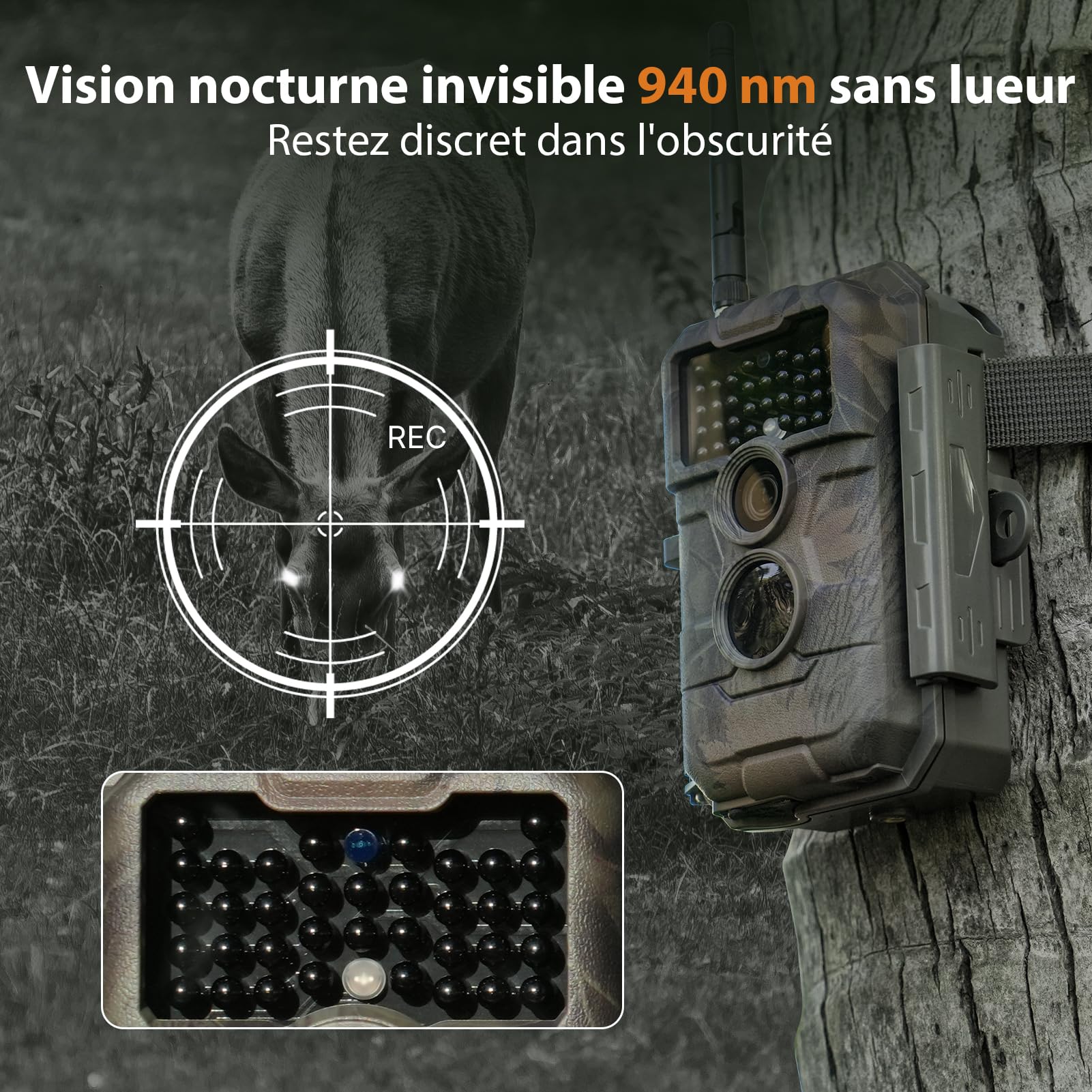 GardePro E6 Camera de Chasse WiFi, 64MP, vidéo 1296p H.264, Angle de Vue 110°, caméra de Chasse avec Vision Nocturne, détection de Mouvement, piège Photographique pour Jardin
