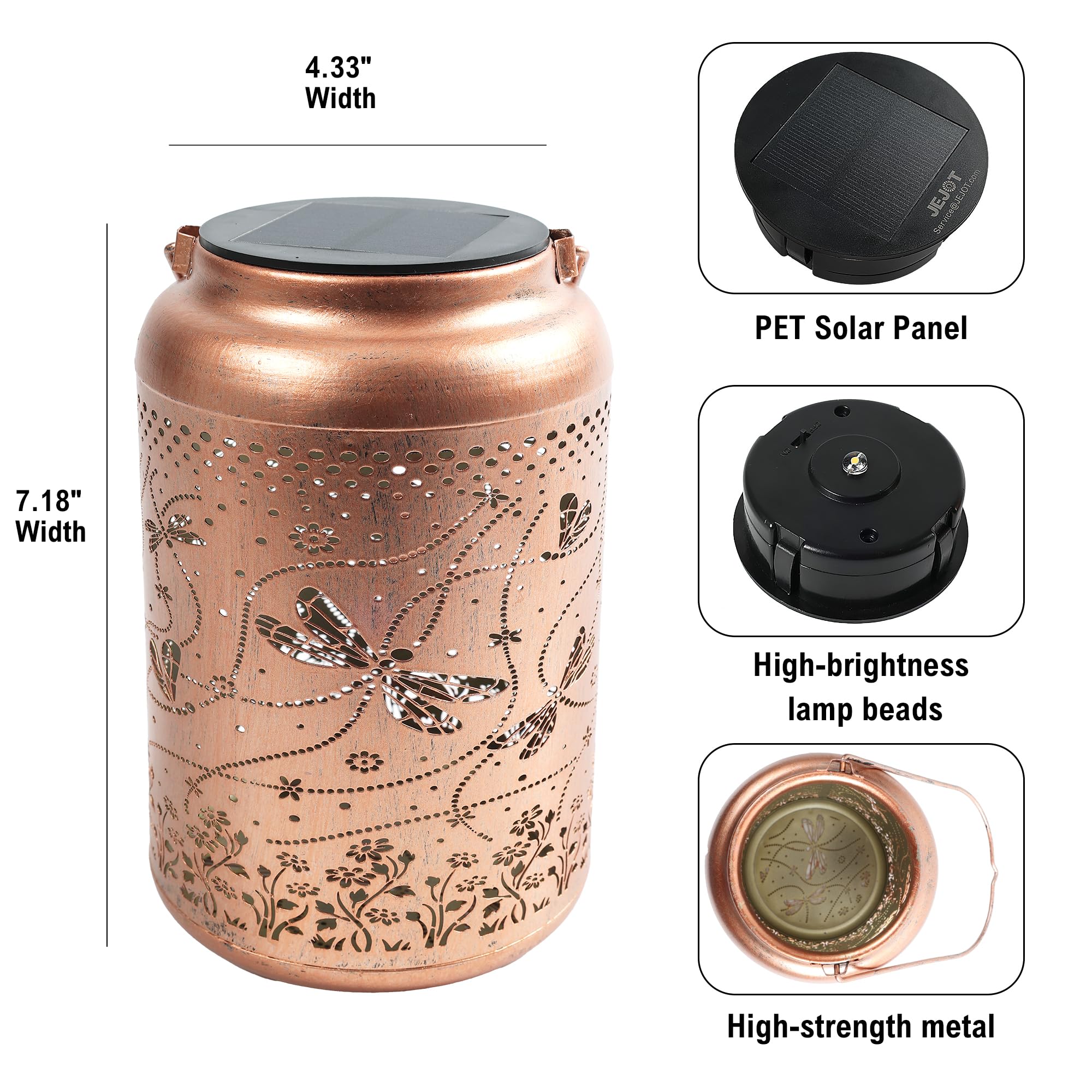 JEJOT Faroles solares impermeables para exteriores, libélula solar, regalo para mujeres, niñas, mamá, abuela, linterna solar colgante de metal de alta resistencia para patio, jardín, porche, paisaje