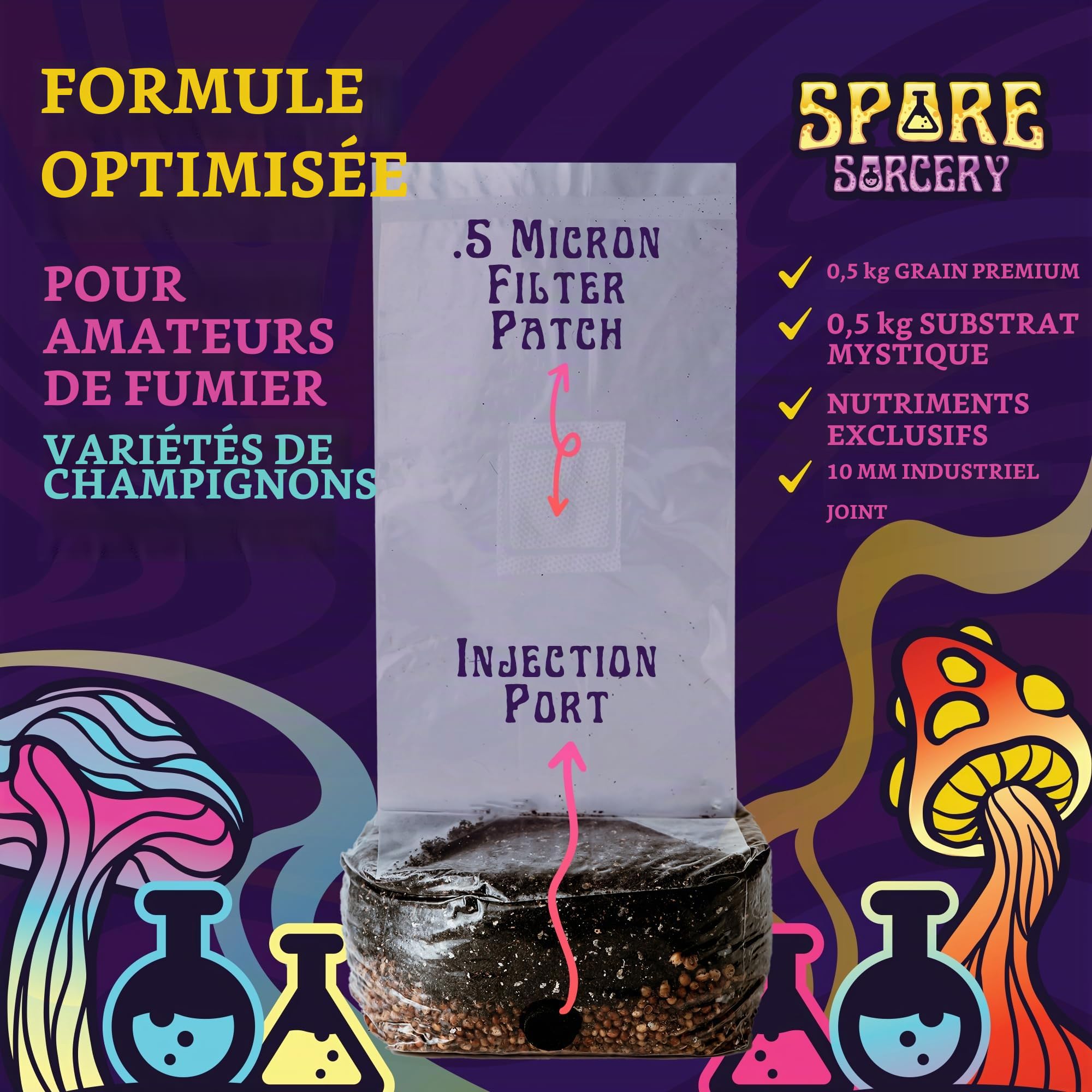SPORE SORCERY Kit de culture de champignons | Kit de culture de champignons tout-en-un de 0,9 kg avec nutriments exclusifs | Pousse comme par magie | Kit de fournitures de mycologie avec port