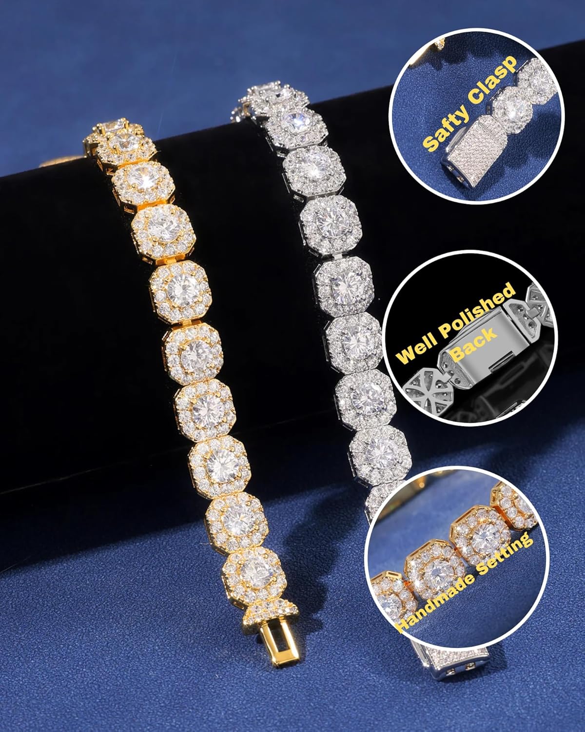 LuxeFlex 8mm Iced Out Clustered Bracelet for Men and Women, 14K Gold/White Gold Plated, 5A Zircon Bling Luxury Tennis Bracelet, CZ Fashion Jewelry Gift for Birthday, Anniversary - Image 2