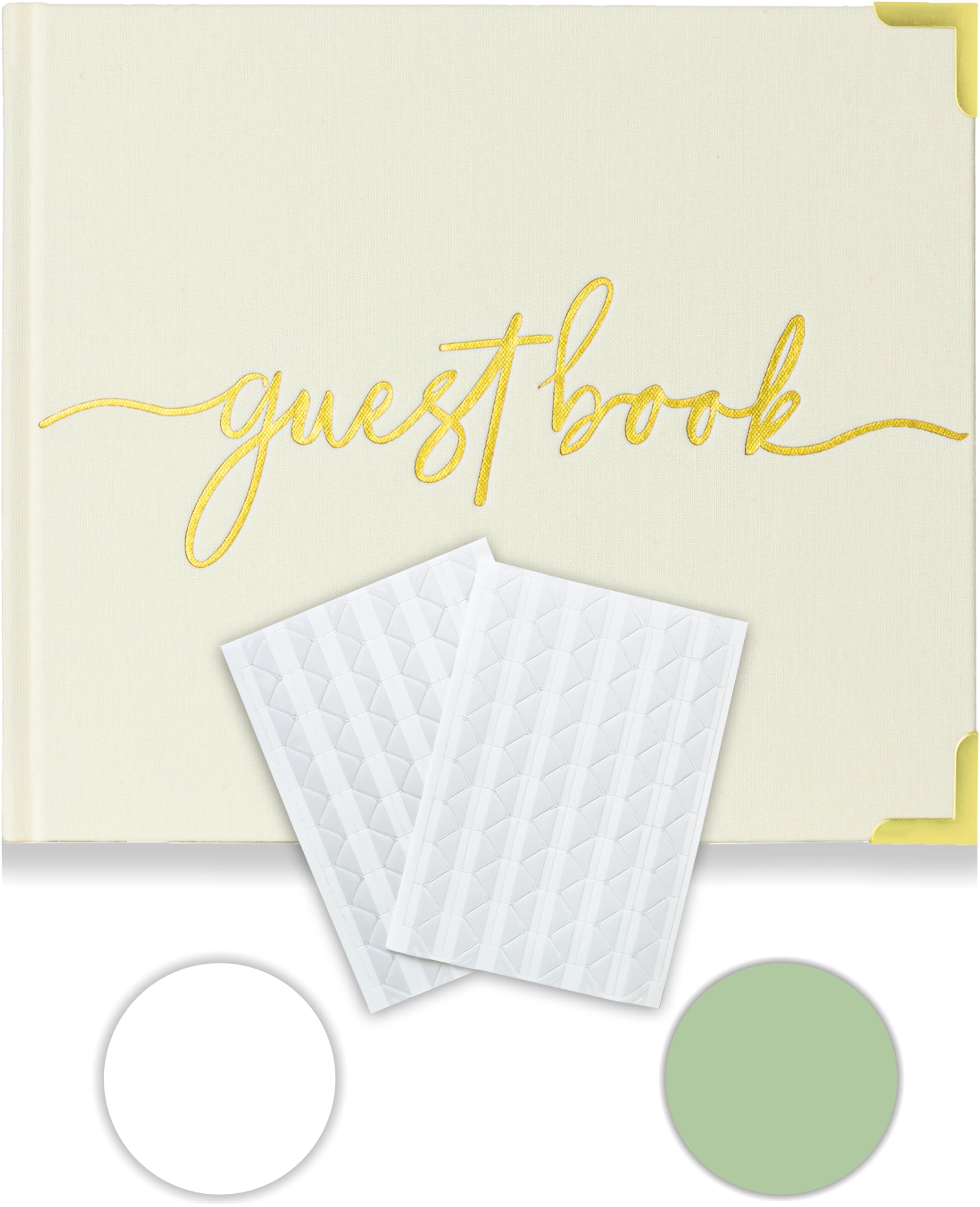 Livre d'or de mariage en lin avec autocollants d'angle photo et panneau