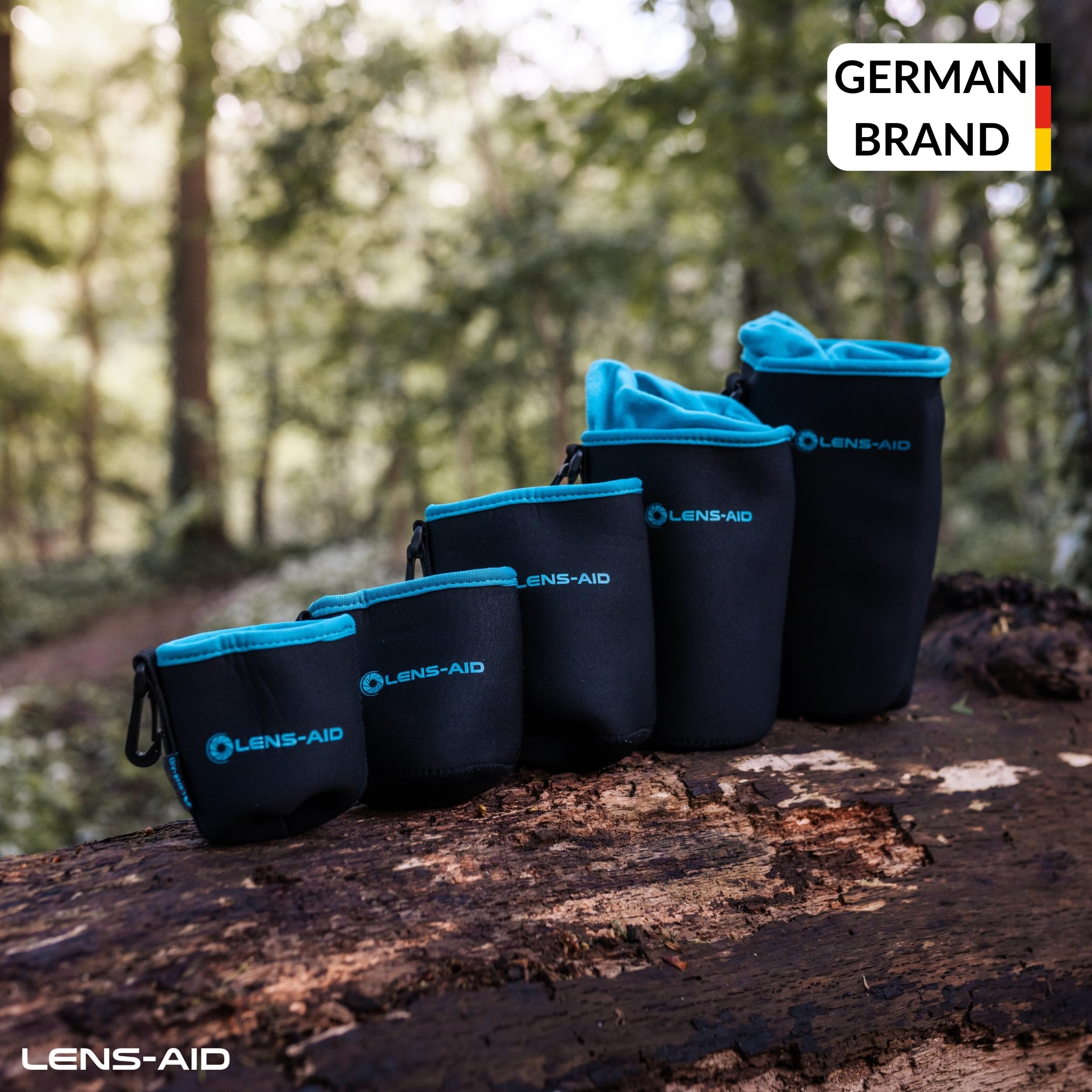 LENS-AID - Funda para Lentes de cámara de Neopreno con Forro Polar: Funda, Bolsillo para Proteger Lentes con cordón, Negro, Juego de 3 (XXS, XS,S), Moderno