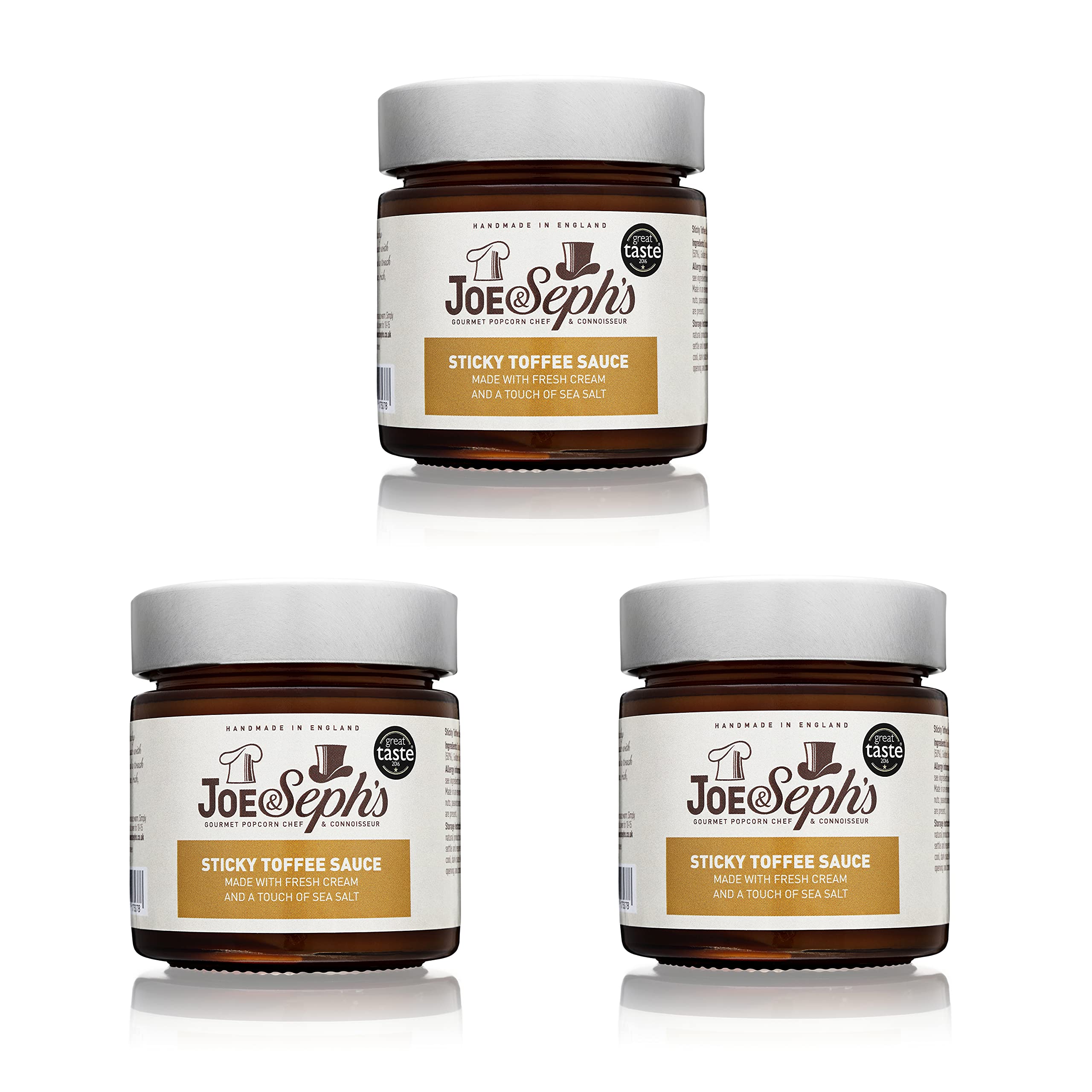 Joe & Seph's Sticky Toffee Caramel Sauce (3x230g) | 1 Star Great Taste Award, Caramel Drizzle, Ice Cream Sauce, Caramel Sauce for Coffee, Vegetarian, Home Baking, Cakes, Caramel Syrup