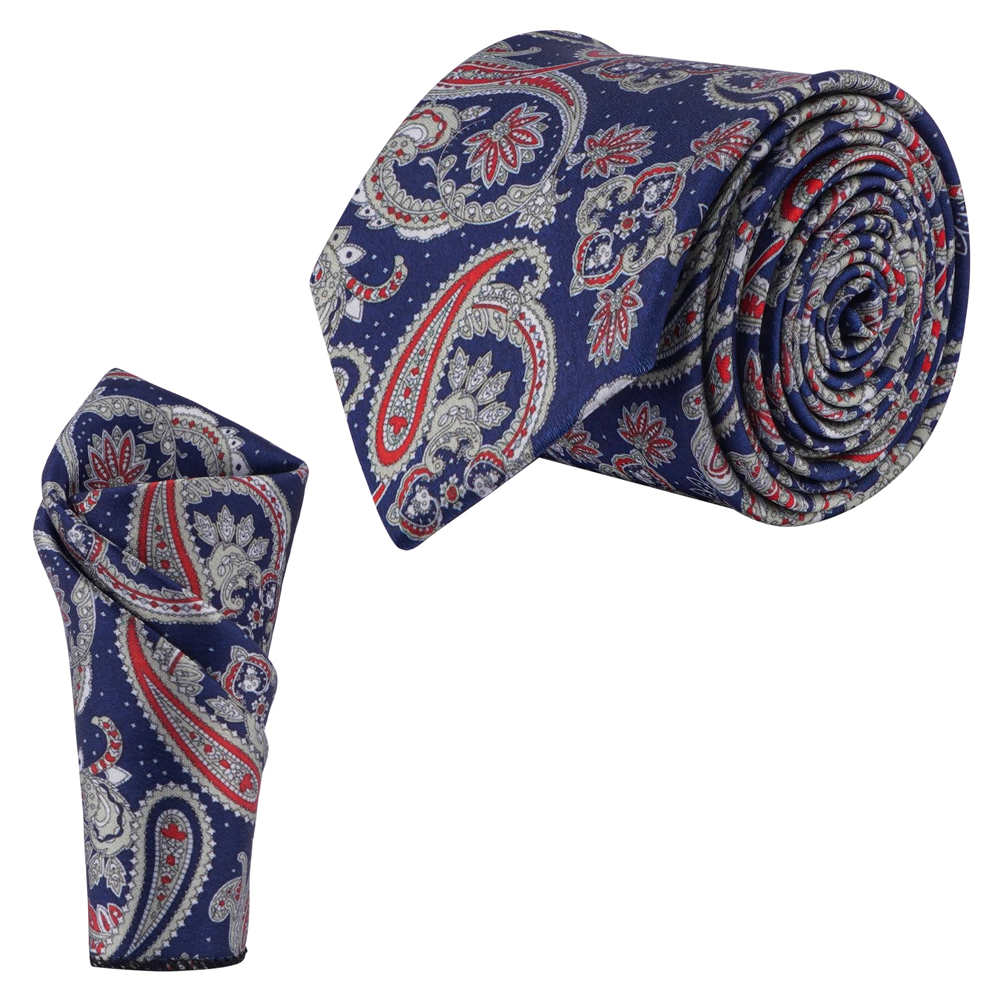 calixto Satin Paisley Printed Neck Tie for Men with Matching Pocket Square – Elegant Formal Necktie Set for Weddings, Business (Pack of 2)-picture-30