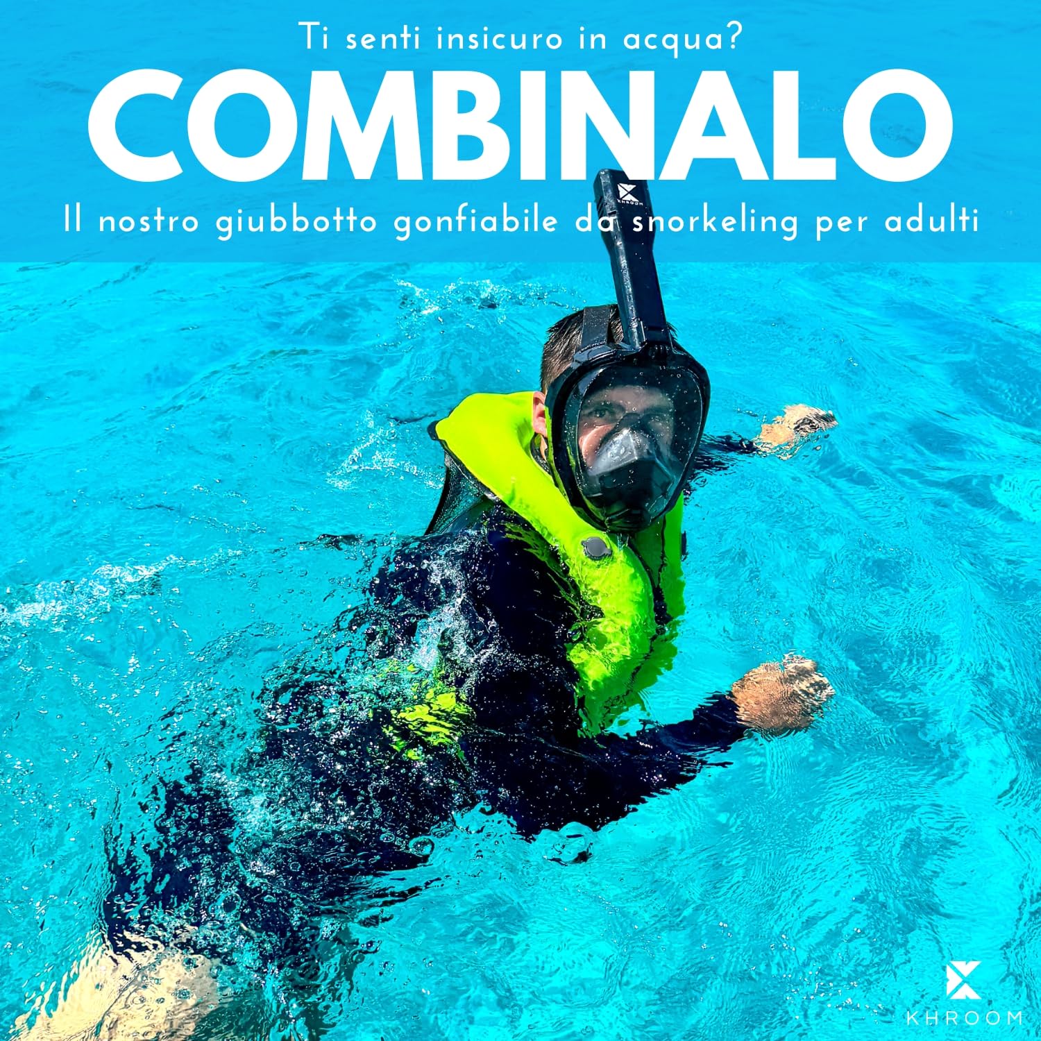 Khroom Maschera Snorkeling Integrale Adulti Seaview Pro | Full Face Subacquea con Boccaglio | Sicura da CO2 | Antiappannamento | Silicone Morbido | Set Immersione Mare