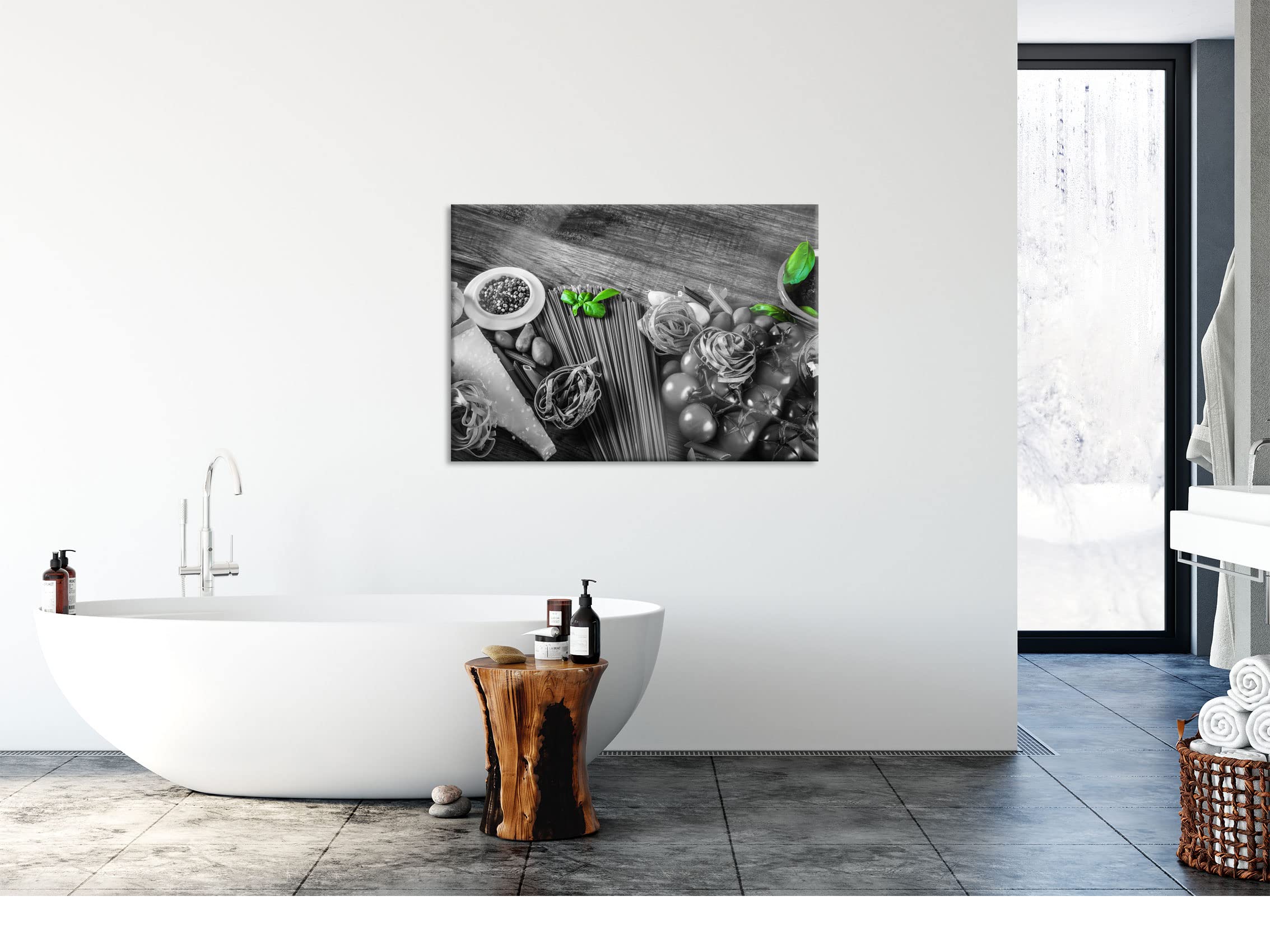 Pixxprint Glasbild, Wandbild aus Echtglas, Pasta mit frischen Gewürzen, 100x70 cm, inkl. Aufhängung und Abstandshalter