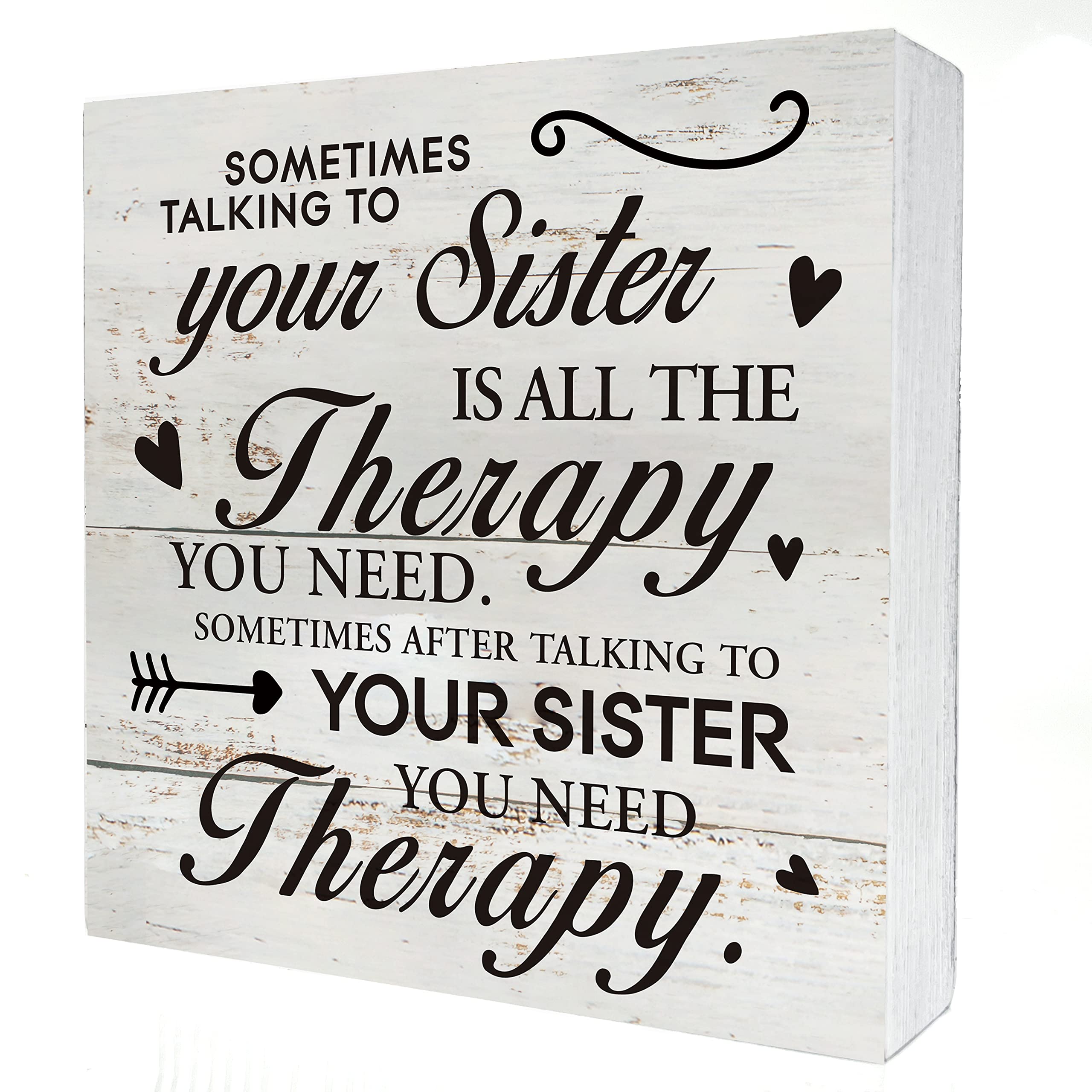 POPIPU ART Funny Sometimes Talking to Your Sister is All the Therapy You Need Wooden Box Sign Desk Decor Rustic Sister Wood Block Plaque Box Sign for Home Office Shelf Table Decoration (5 X 5 Inch)