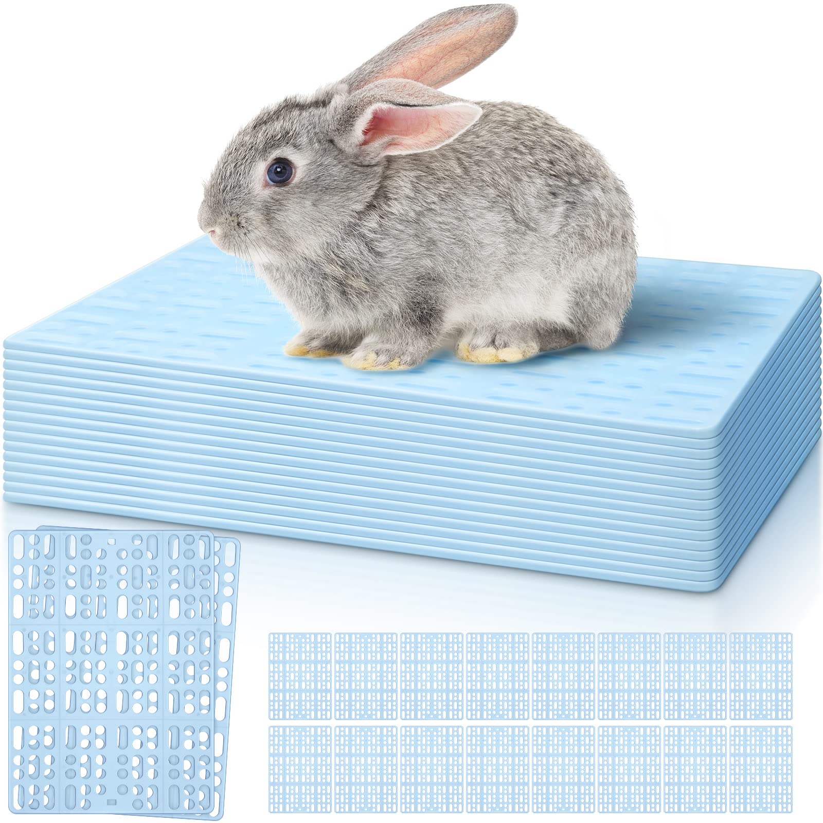 Haull 16 Pcs Plastic Rabbit Cage Mat, Small Animal Feet Pad Resting Pads for PET Hamster Rat Chinchilla Guinea Pig, Bunny Cage Mat 13.3 x 9.6 Inch(Sky