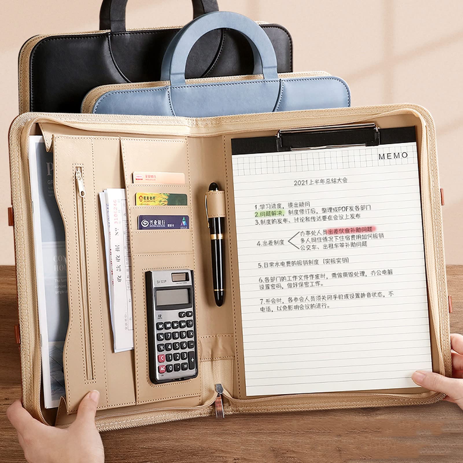 Padfolio Biznesowe Teczka Wielofunkcyjny Folder A4 Notebook Konferencja Planer Dokumentów Profesjonalny Segregator CV z Zamkiem Osobisty Organizer dla Mężczyzn Kobiet (Kolor: Czarny, Rozmiar: 12-cyfrowy cal