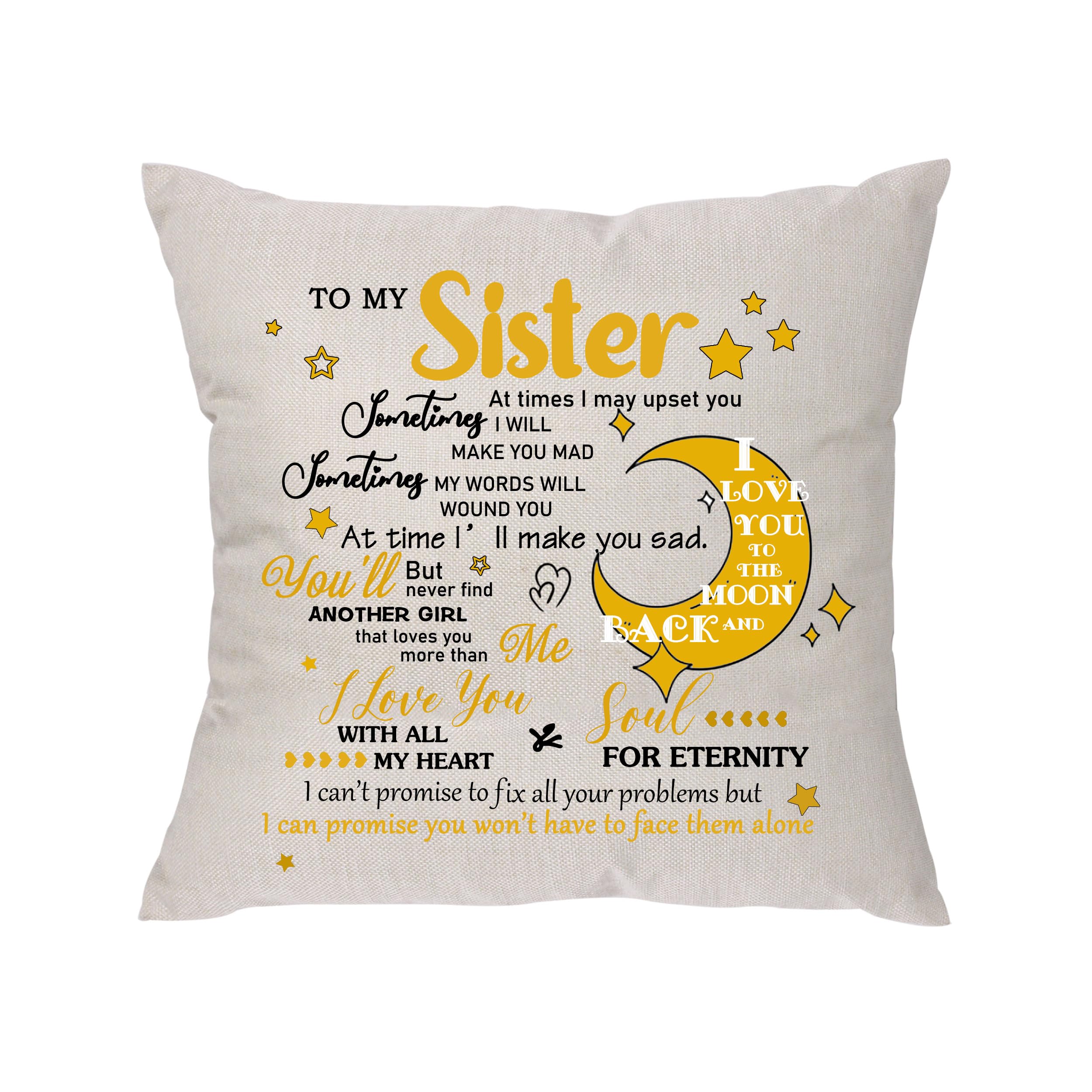 KHLOY Sister Pillowcase Gift, Funny Sisters Pillow Cover, 18x18 Inch, Beige Linen, Letter Print, Home, Bedroom, Living Room, Office, Car, Party,