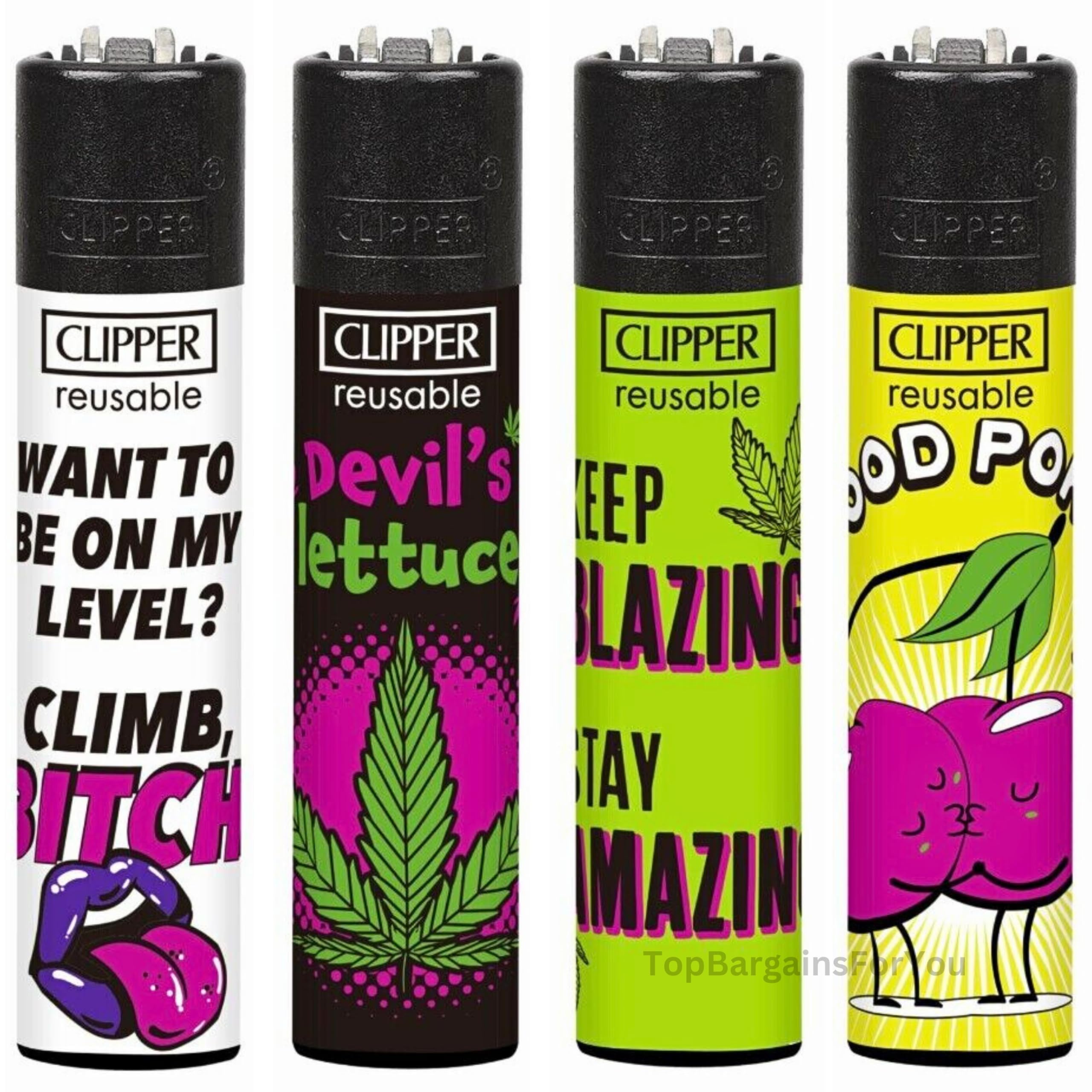 Zactly [Different_colors] - 4 X Clipper Lighter Set Statements Gas Refillable Lighters Standarad Size Replaceable Flint Adjustable Flame Rare Limited Edition