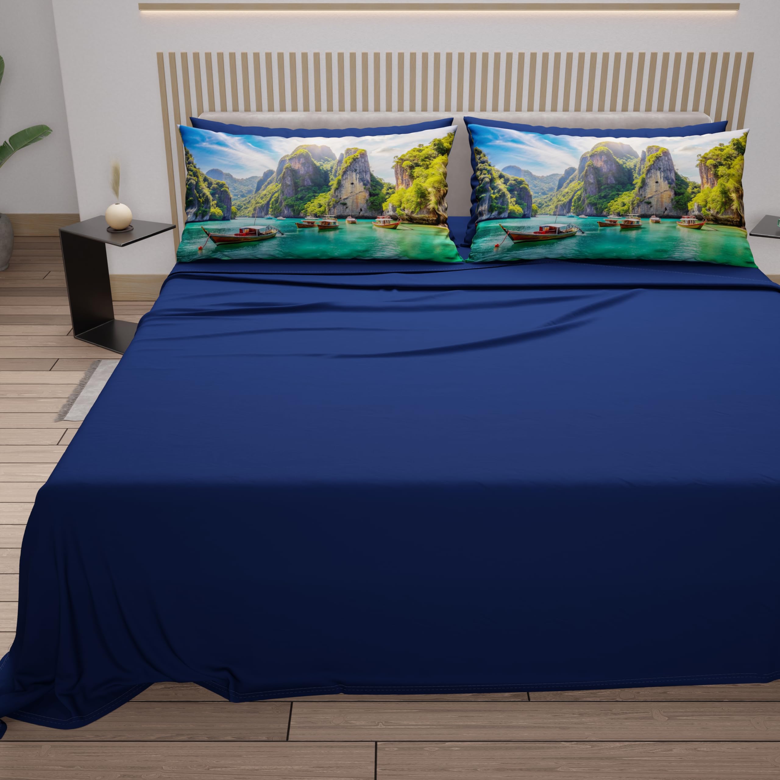 PETTI Artigiani Italiani - Lenzuola Matrimoniali Cotone con Federe in Stampa Digitale, Lenzuolo Completo Letto Matrimoniale Fantasia Phi Phi Blu Elettrico, 100% Made in Italy