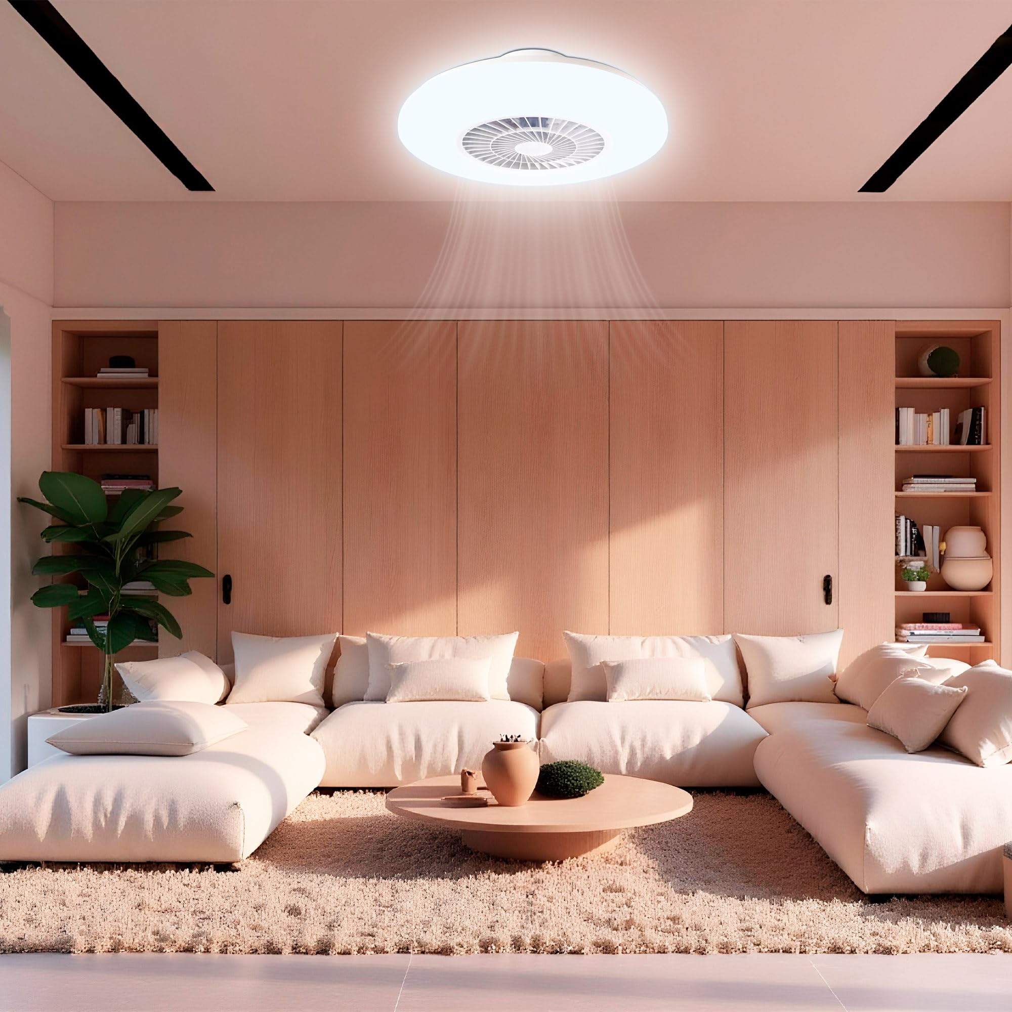 Zephir Ventilatore Plafoniera LED Con Telecomando 45W, RGB E CCT, 6 Velocità, Timer, Funzione Reverse, 5 Pale Trasparenti
