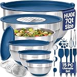 Priority Chef 6Pc Grandes cuvettes de mélange avec ensemble de lids avec bases antidérapantes, ensemble de cuvettes en acier inoxydable, 6 Lids hermétiques 3 Graters, Ensemble d'Utensiles, Gris