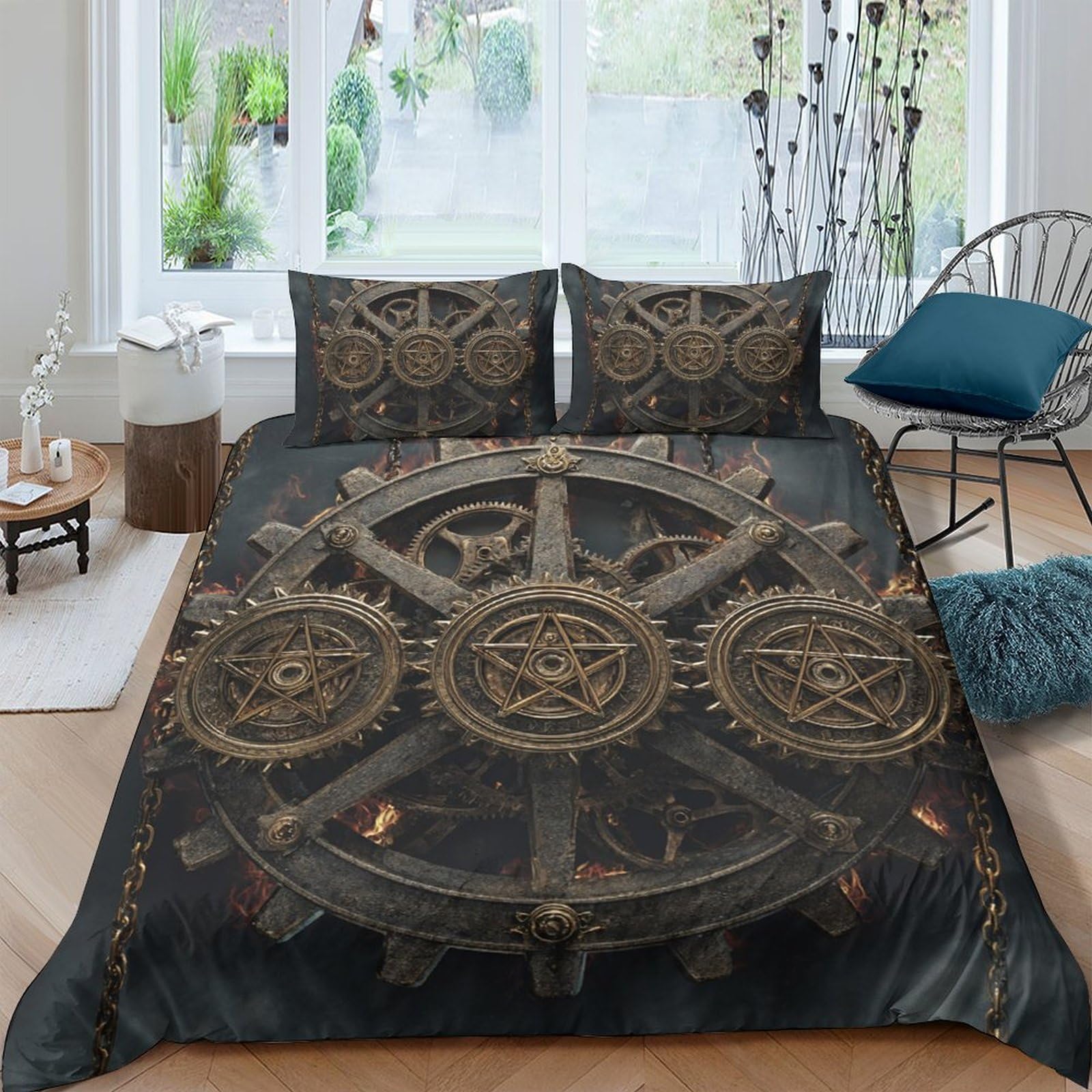 Ctjqhvkz Style-2 3D Printed Steampunk Gear Fitted Sheet Microfiber Soft Brown Industrial Cog Mattress Cover Bedroom Decor Single（135X200cm）