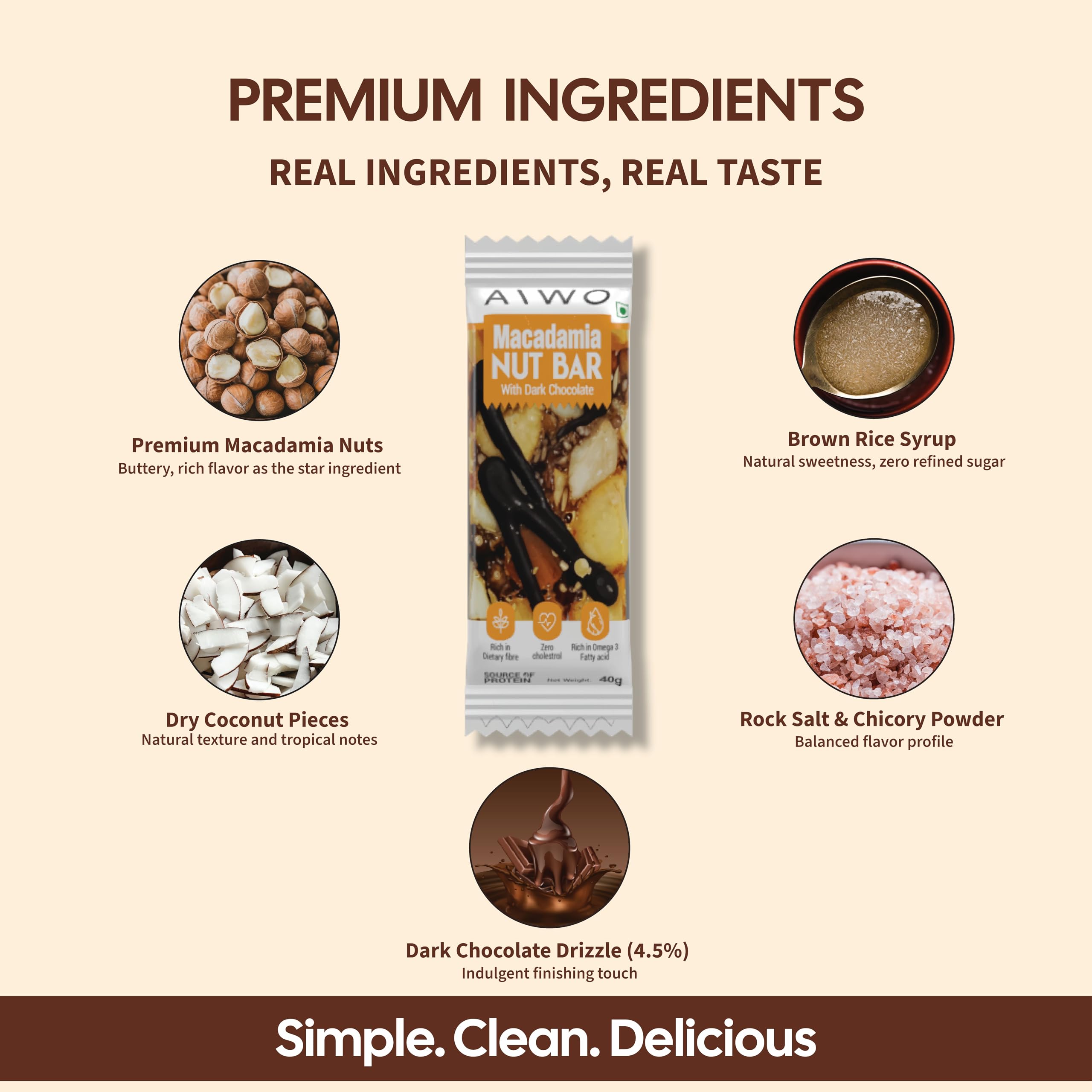 Aiwo Macadamia Nut Bar with Dark Compound Chocolate | Daily Protein Bars | Pack of 10 x 40g Protein Bars — Amazon image 5