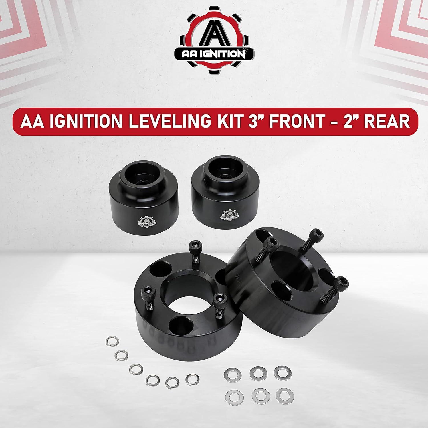 3 Inch Front and 2 Inch Rear Leveling Kit, Compatible with Dodge Ram 1500 4WD - 2009-2018 4x4-3" Front, 2" Rear Strut Suspension Lift Spacers Set - Forged Aircraft Billet Aluminum Construction