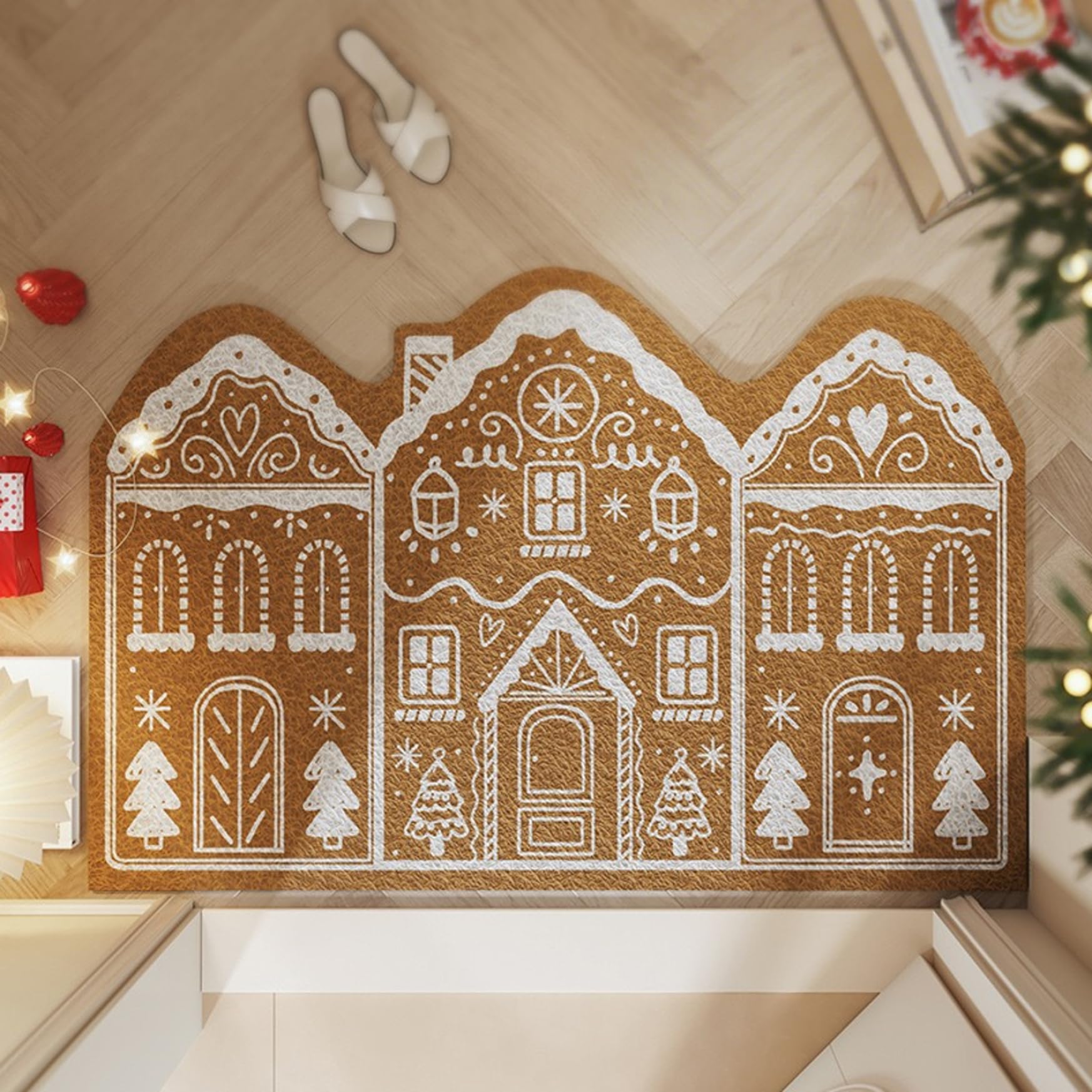 CAKEEYUM Christmas Doormat Festive Gingerbread House Decor Non-Slip Dedusting Christmas Door Mat Outdoor Indoor 16x24in Style-1 Door Mat, Welcome, Outdoor Rug, R
