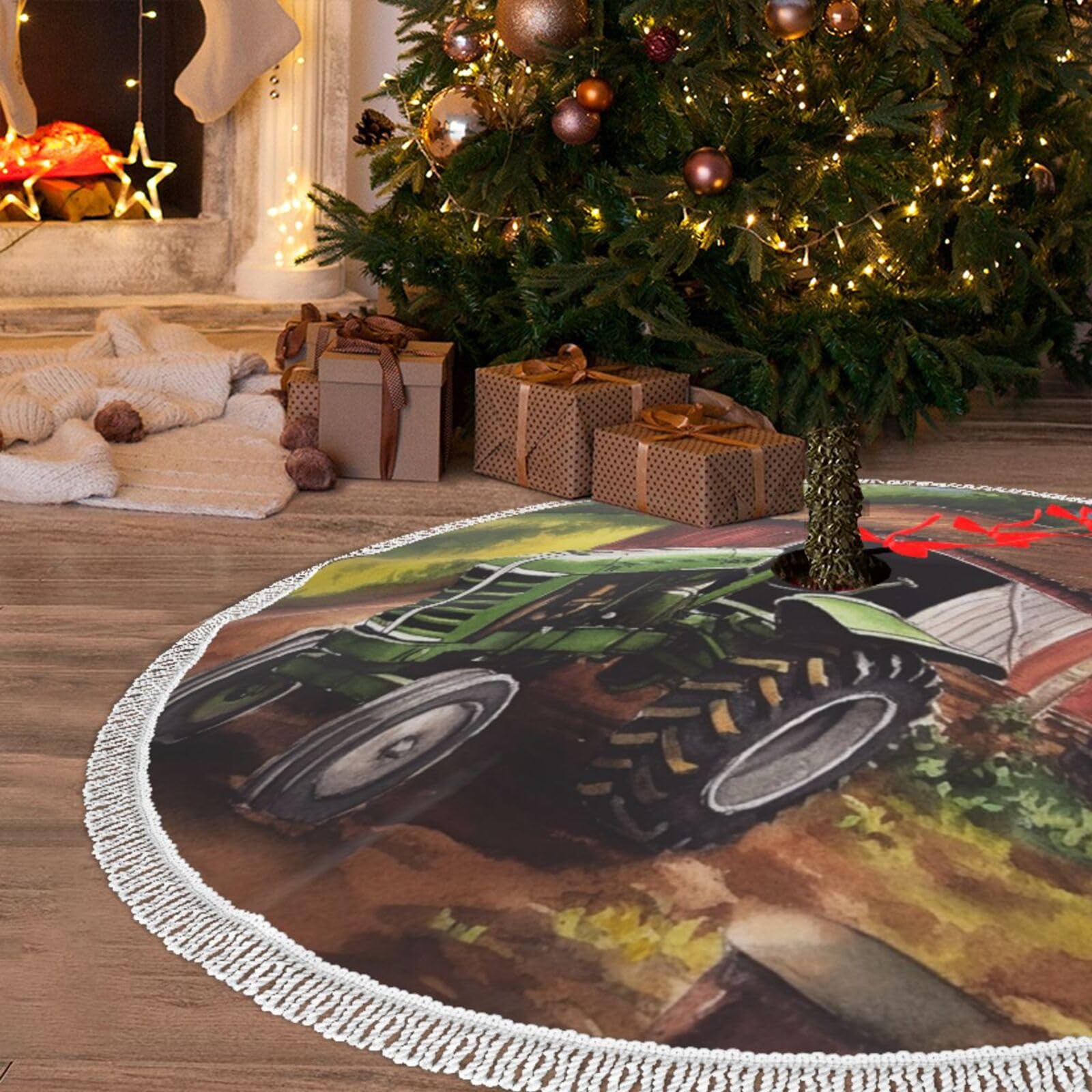 Décorations de sapin de Noël : grand tapis 121,9 cm élégant aux finitions pompons