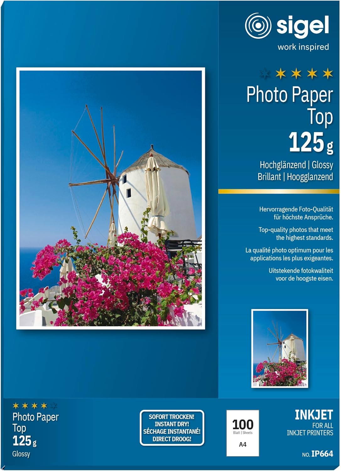 Sigel IP664 InkJet Top Photo Paper, glossy, 84.5 lbs, A4, 100 sheets