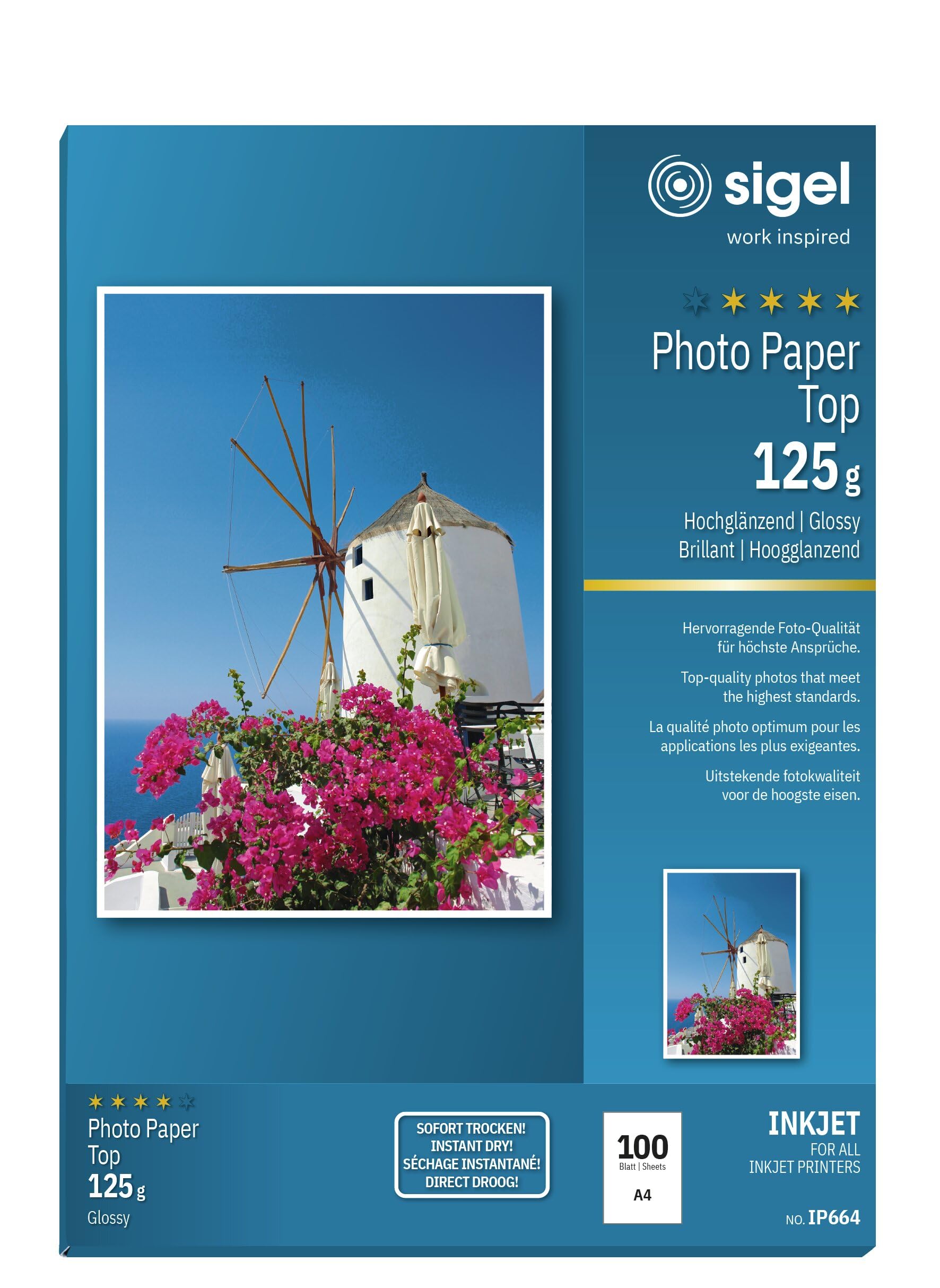 SIGEL Carta fotografica Top per stampa inkjet A4 | IP664, ultra lucida, 125 g/m², 100 fogli