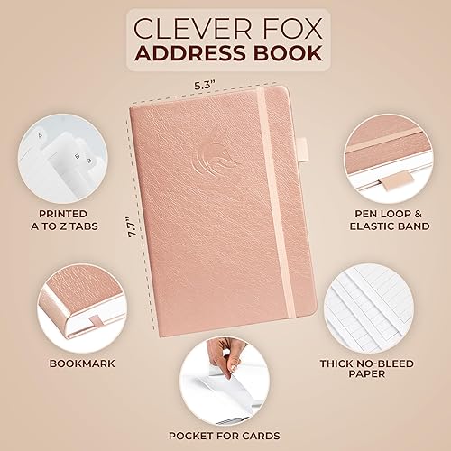 Miniatura 2 de Clever Fox Libreta de direcciones con pestañas alfabéticas - Libro de teléfono y dirección de cuero PU para guardar contactos de forma segura,