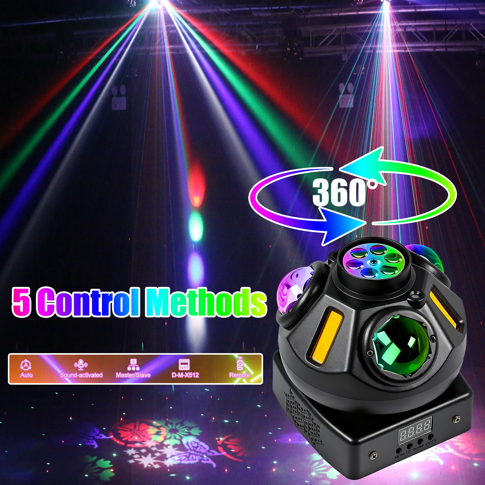 Moving Head Bühnenlicht 60W, Moving Head LED RGBW 4-in-1 DMX512 19CH Partylicht Soundaktivierter Lichteffekt Disco Licht mit Fernsteuerung für DJ Bar Geburtstag Club Hochzeit Party Scheinwerfer