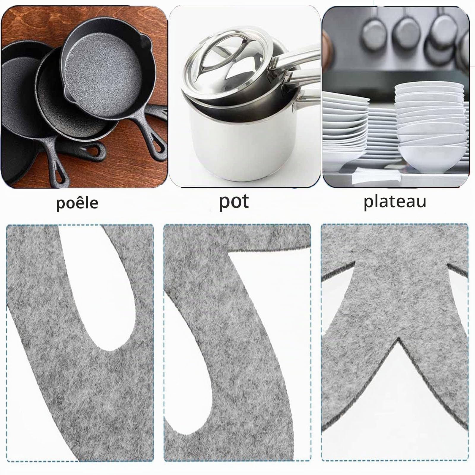 JCKD 3pcs Protection poêle 3 Tailles différentes Tapis de Protection Matelas poêle résistant à la Chaleur Lavable empilable disques de Protection Taille réglable pour poêles casseroles et poêles Bol