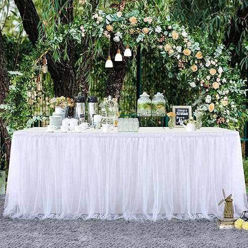 Miniatura 93 de Suppromo - Falda de mesa con tutú de calidad superior, con 3 capas de malla, plisada, de tul, para fiestas, bodas, baby shower, fiestas de Rosa