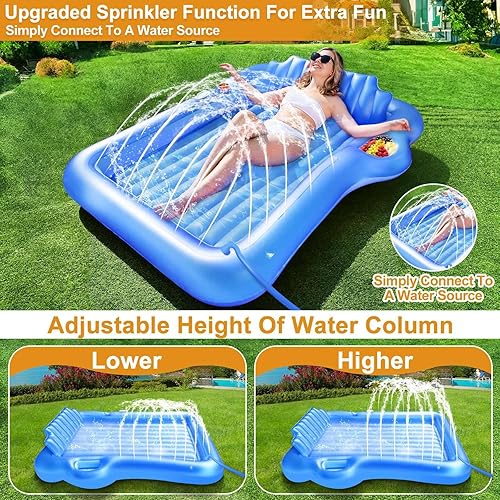 Miniatura 2 de Inflatable Tanning Pool Lounger Float with Sprinkler, 71" x 47" Large Pool Floats Adult with Pillow Cooler Tray, 6 in 1 Suntan Tub Raft Floatie
