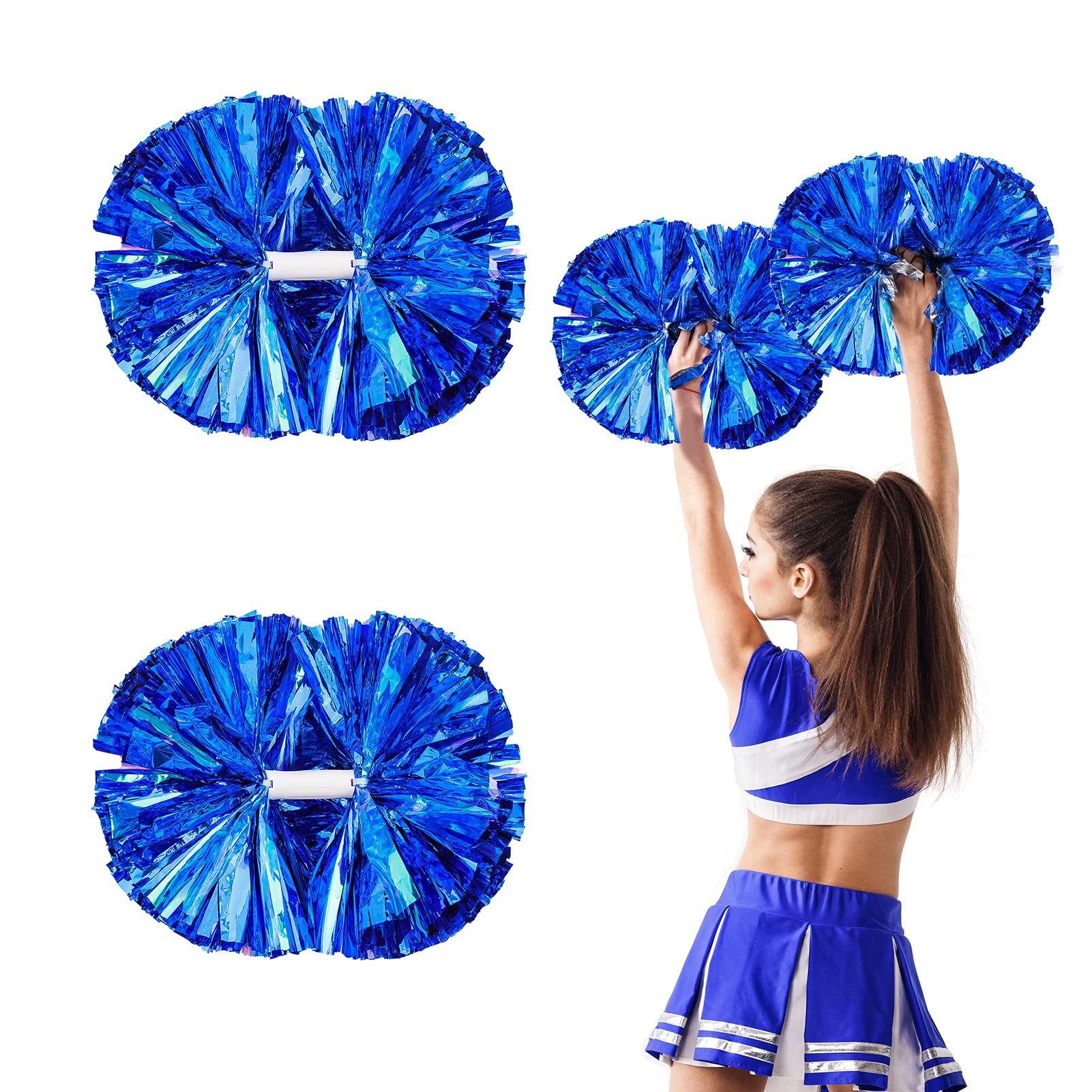 Pacote Com 4 Pompons De Líder De Torcida - 30,5cm Metálicos - Cores Vibrantes Para Eventos Esportivos