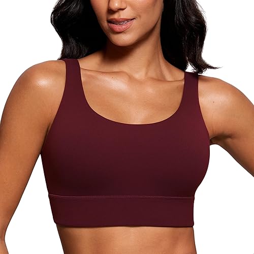 CRZ YOGA Butterluxe Womens U Back Sports Bra - Scoop Neck Padded Low Impact Yoga Clothes Workout Crop Top with Built in Pads