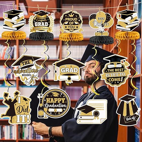 Miniatura 5 de Cartel de felicitación de graduación rojo y dorado 2023, decoraciones de fiesta de graduación 2023 rojo y dorado para la clase de 2023, decoraciones