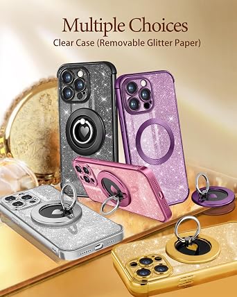 for iPhone 14 Pro Max Case - Women Glitter Bling Cute Girly Compatible with MagSafe Ring Stand Magnetic Phone Cover Girls Sparkly Luxury Elegant Aesthetic for Apple 14 Pro Max Cases - Purple