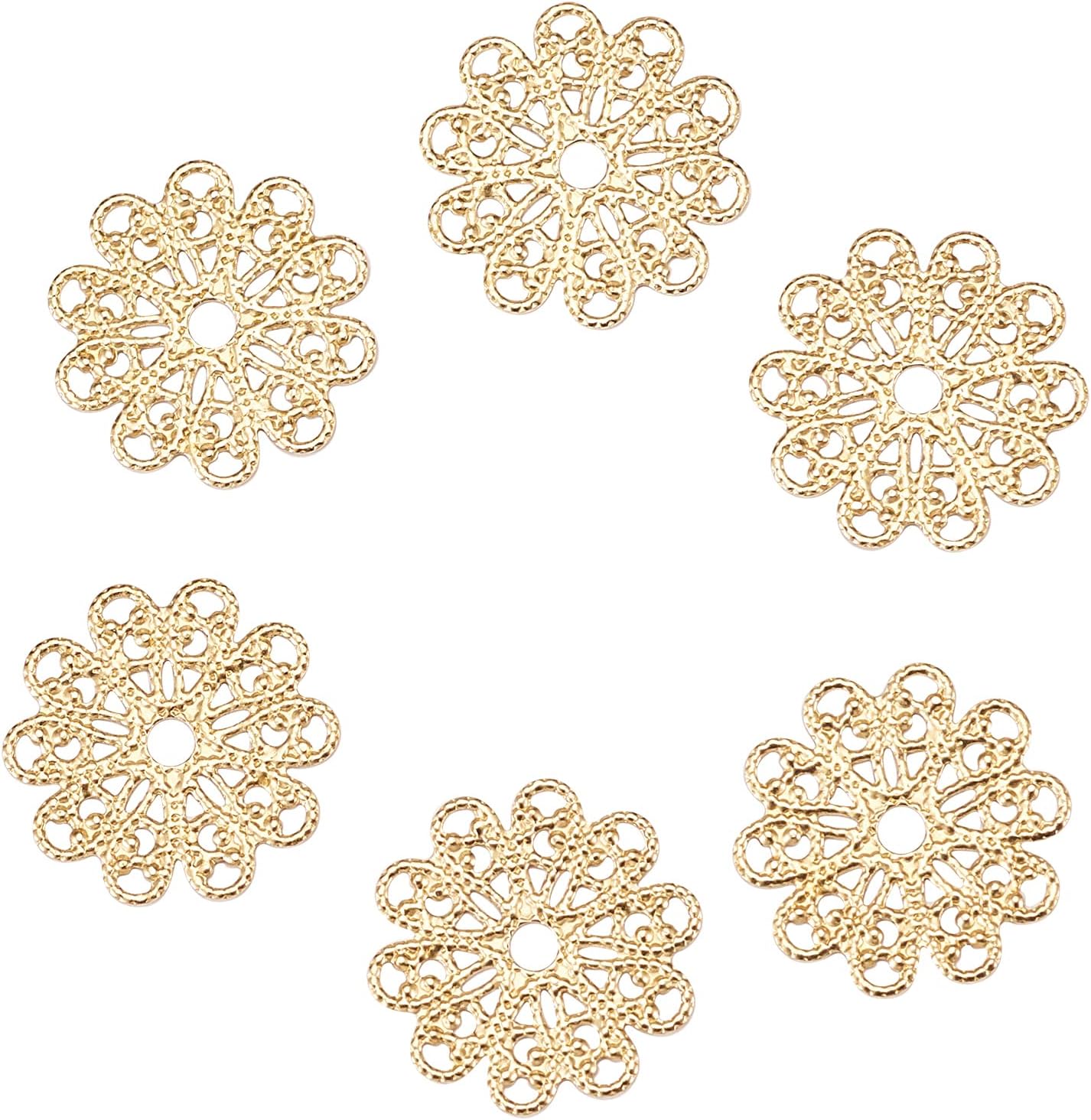 LiQunSweet 200Pcs Flower Shaped Brass Filigree Joiners for Fashion Necklace Bracelet Pendants Jewelry Crafts Making Findings - 16mm