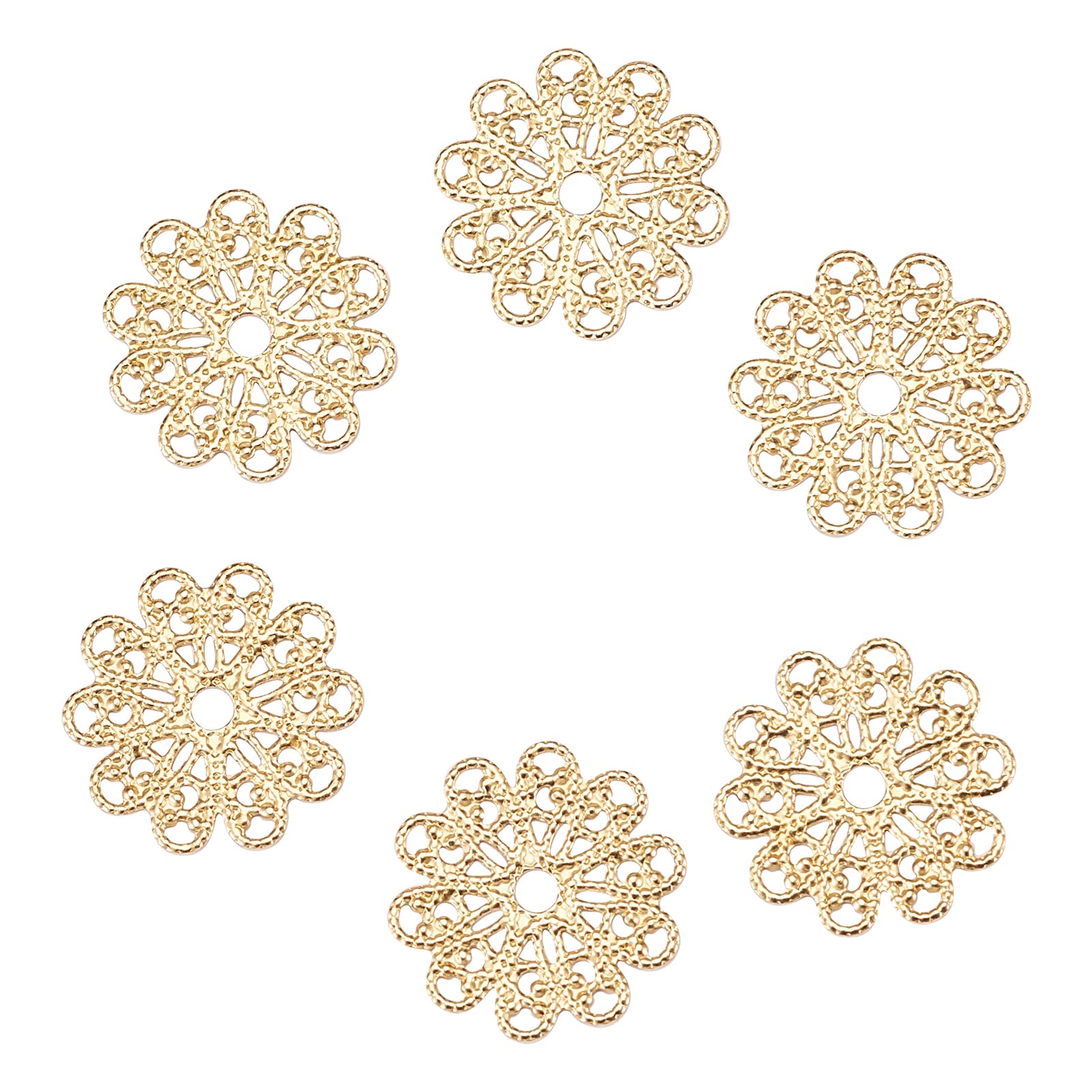 LiQunSweet 200Pcs Flower Shaped Brass Filigree Joiners for Fashion Necklace Bracelet Pendants Jewelry Crafts Making Findings - 16mm