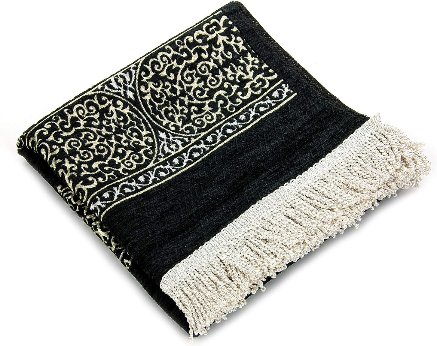 Muslim Prayer Rug with Prayer Beads | Janamaz | Sajadah | Soft Islamic Prayer Rug | Islamic Gifts | Prayer Carpet Mat, Black