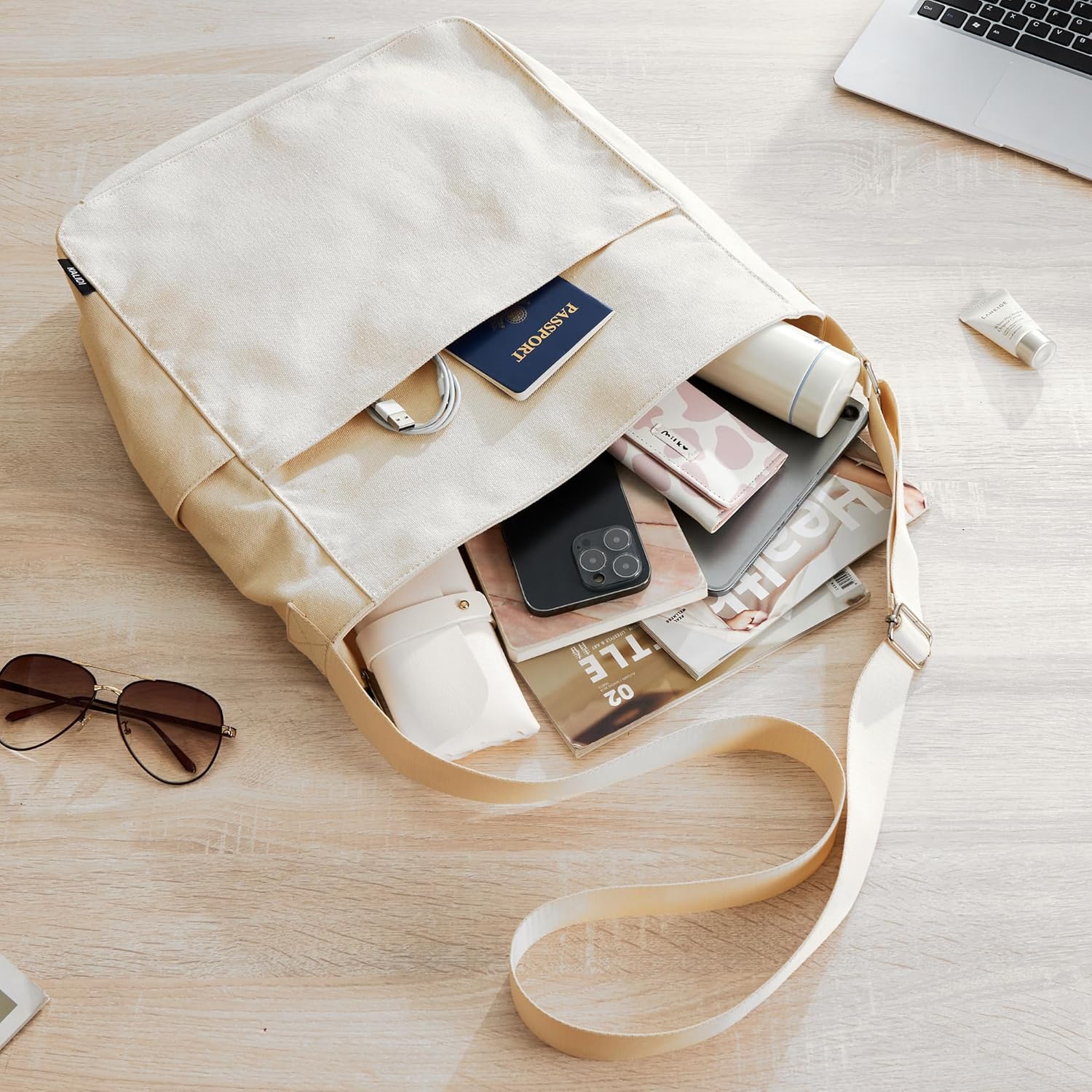 KALIDI Canvas Tote Bag Large Hobo Crossbody Shoulder Handbag Zipper Messenger Bag for Women or Men Casual College Work - Image 7