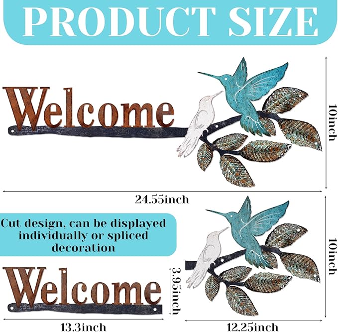 Cartel de Bienvenida de Metal con Pájaros y Colibríes para Exterior miniatura 2