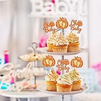 Vista 5 de 24 decoraciones de calabaza Oh Baby para cupcakes con purpurina de calabaza para cumpleaños, baby shower, decoración de pastel de cumpleaños, baby