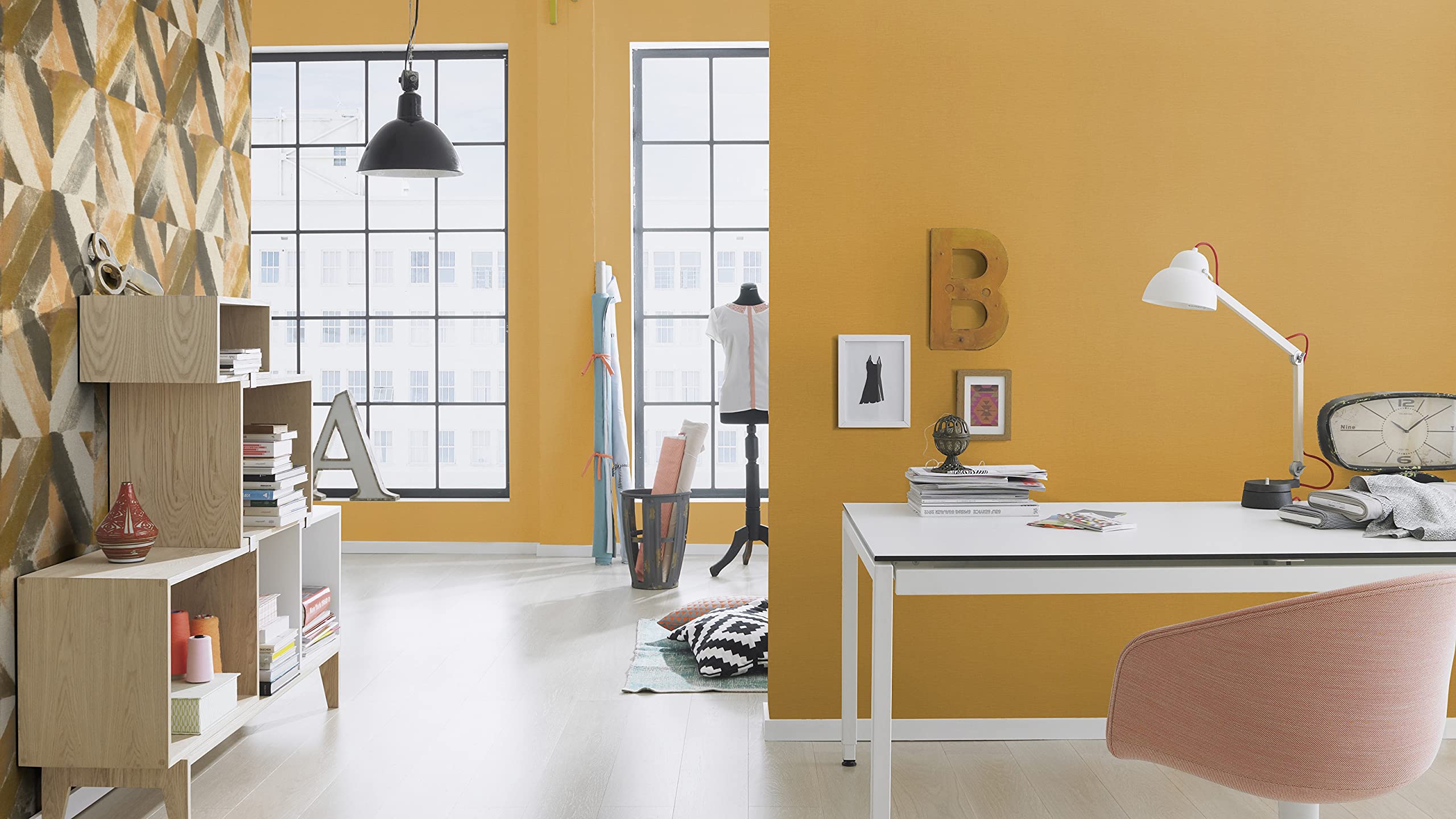 Effen behang, vliesbehang Shades geel, groen