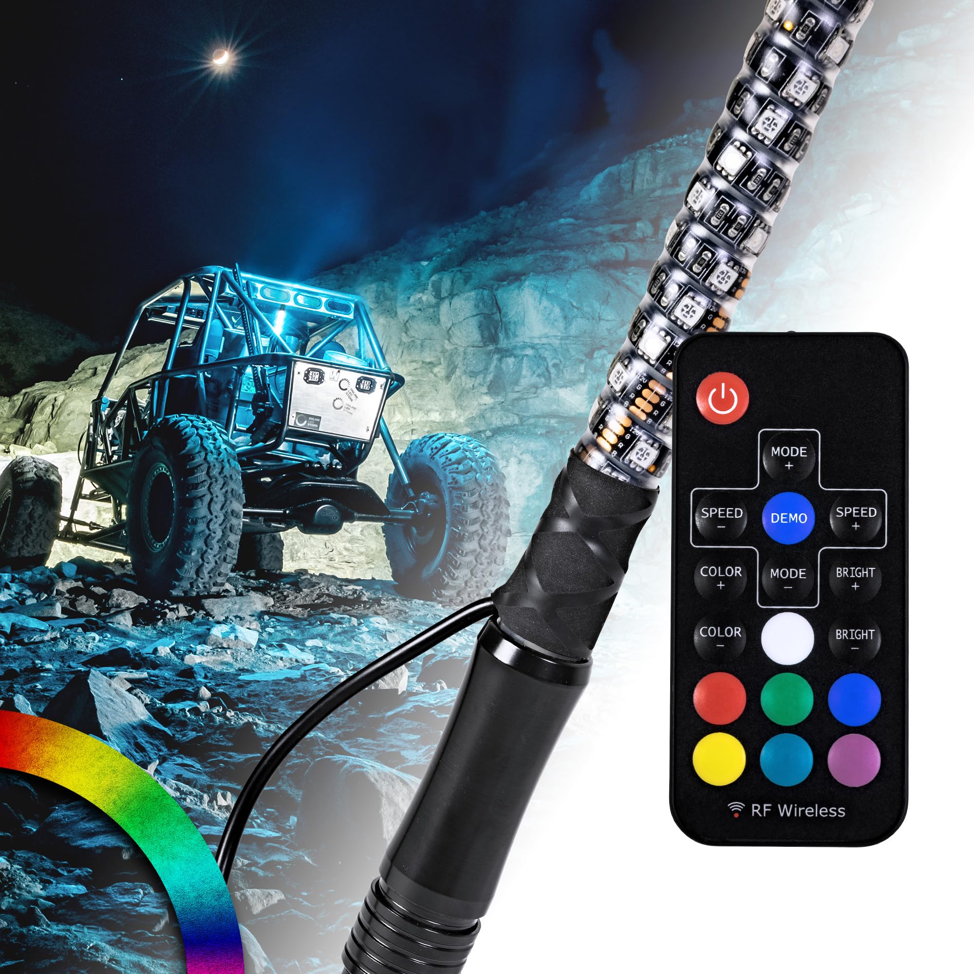 True MODS 1ft Spiral RGB LED Whip Light for UTV ATV RF Wireless Remote Pole