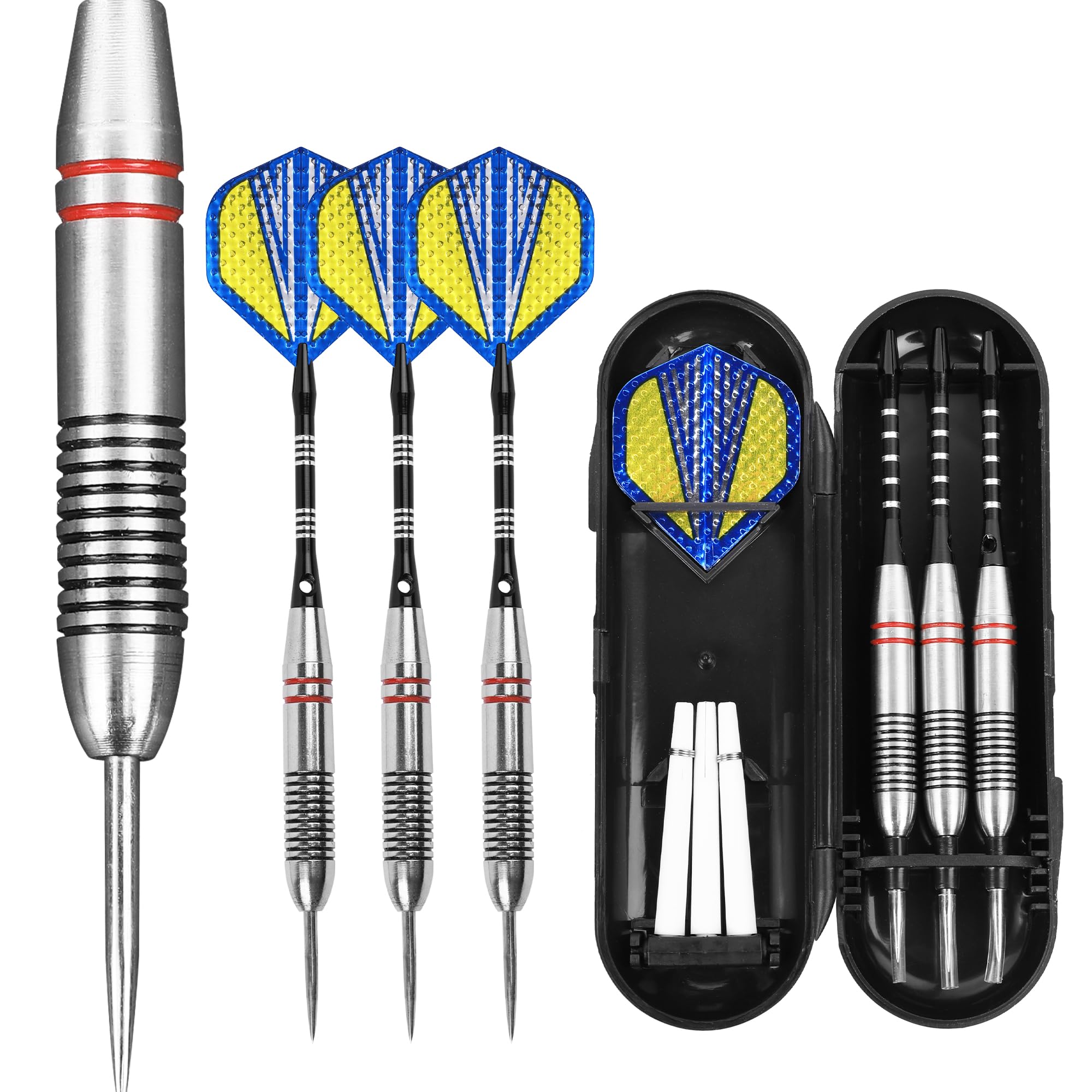 FUZVOL Professional Darts Set Steel Tip-Aluminum Stems Darts Flights with 24 Grams-3 Packs Blue And Yellow With Case โ image 1