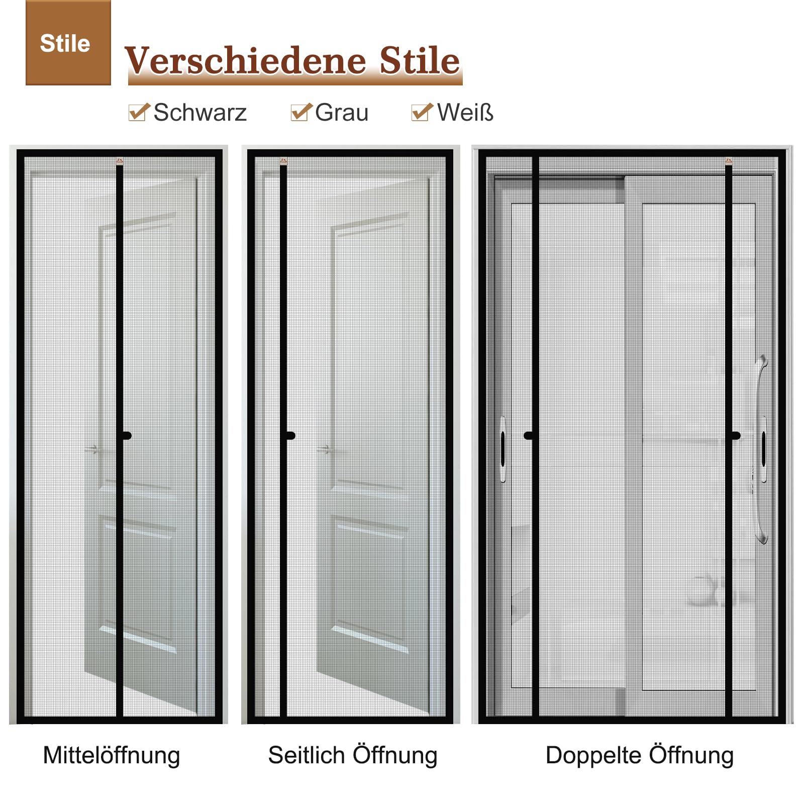 Yotache Fliegengitter Doppeltür Nach Maß, Magnet Fliegengitter auf Maß aus Polyester, Breite 190-210cm, Ohne Bohren, Schwarz/Weiß/Grau