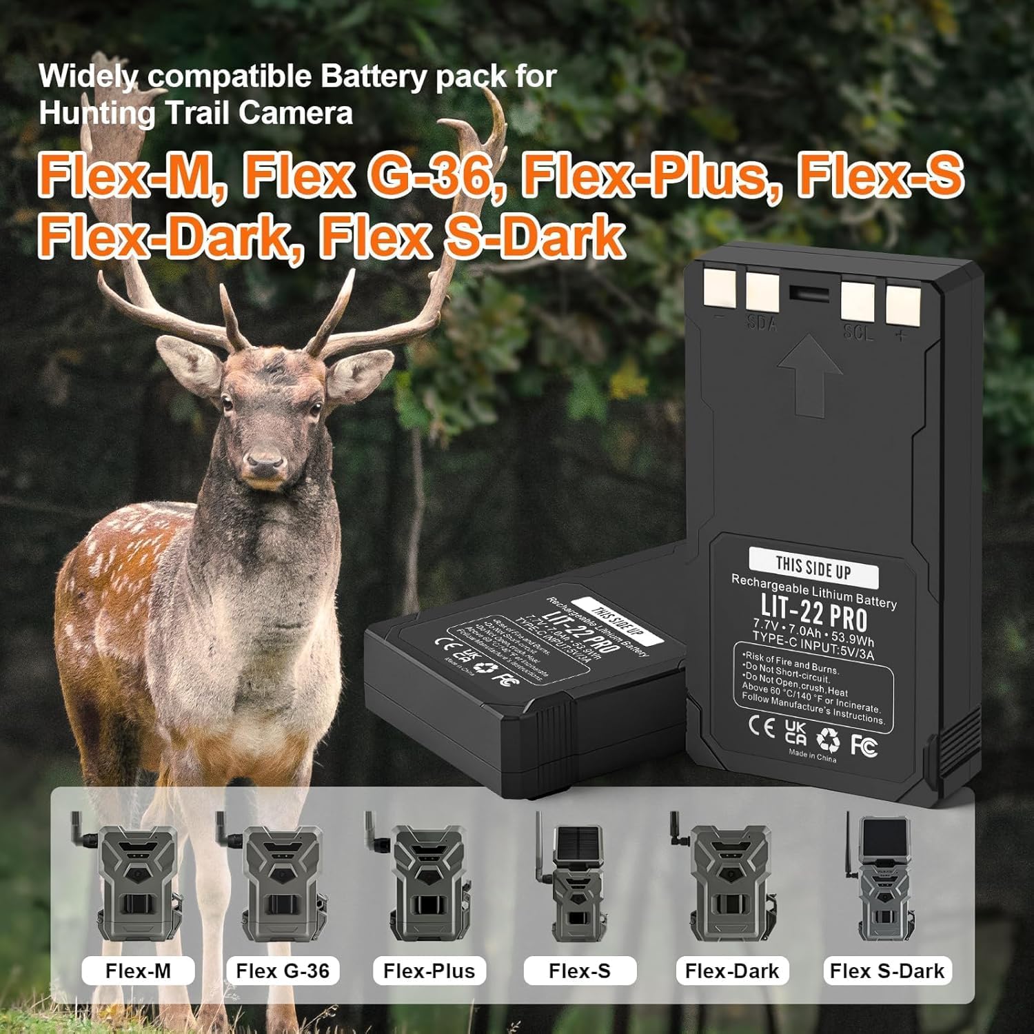 ANTIEE LIT-22 Pro di ricambio per batteria al litio LIT-22 Pro compatibile con telecamera Trail Flex Series (M, Dark, S-Dark, S, G36, Flex-Plus) cavo di tipo C incluso