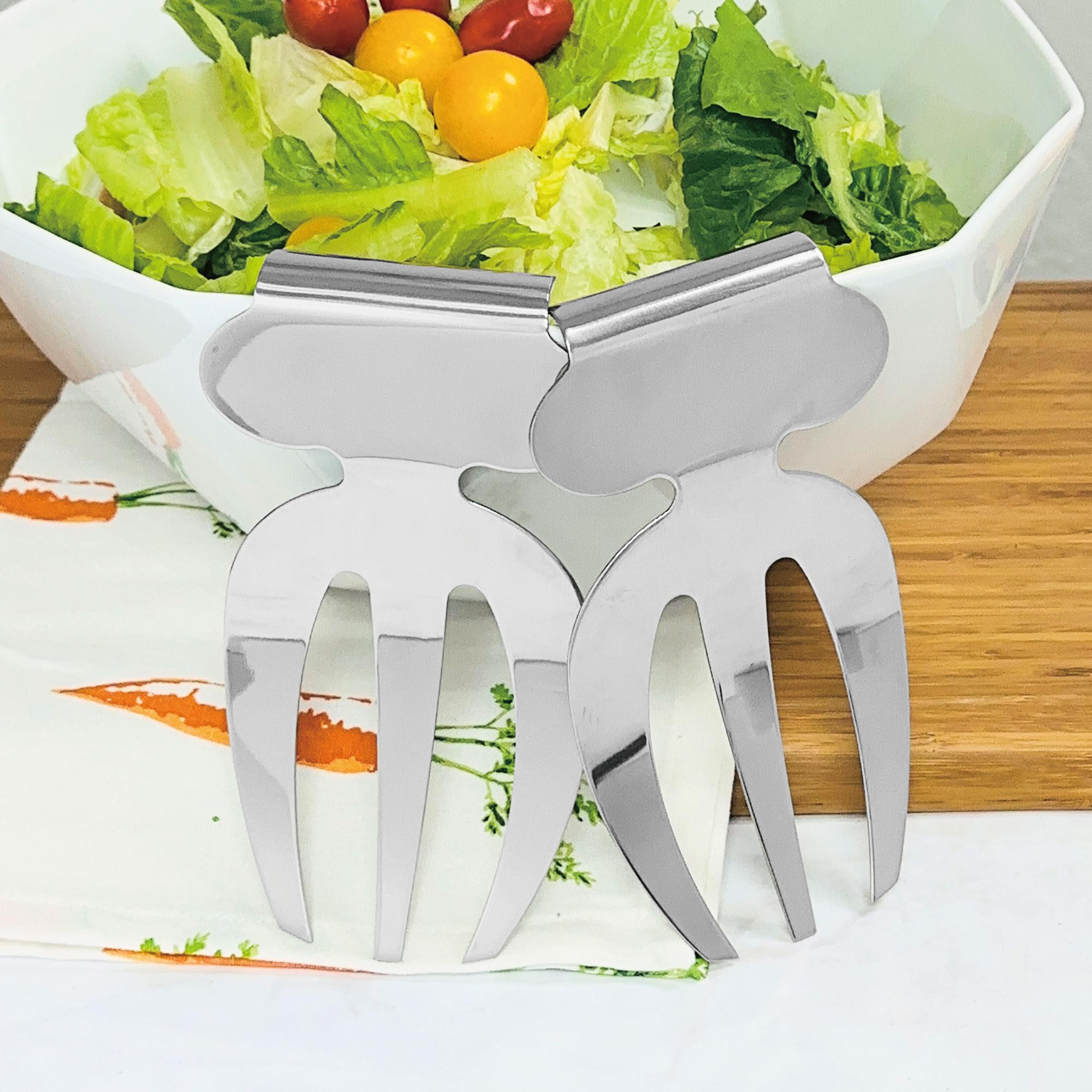 Supreme Housewares Juego de 2 servidores de ensalada de mano de acero inoxidable, prácticas asas de gancho para cuenco para un fácil almacenamiento, manos de ensalada para lanzar y servir ensalada