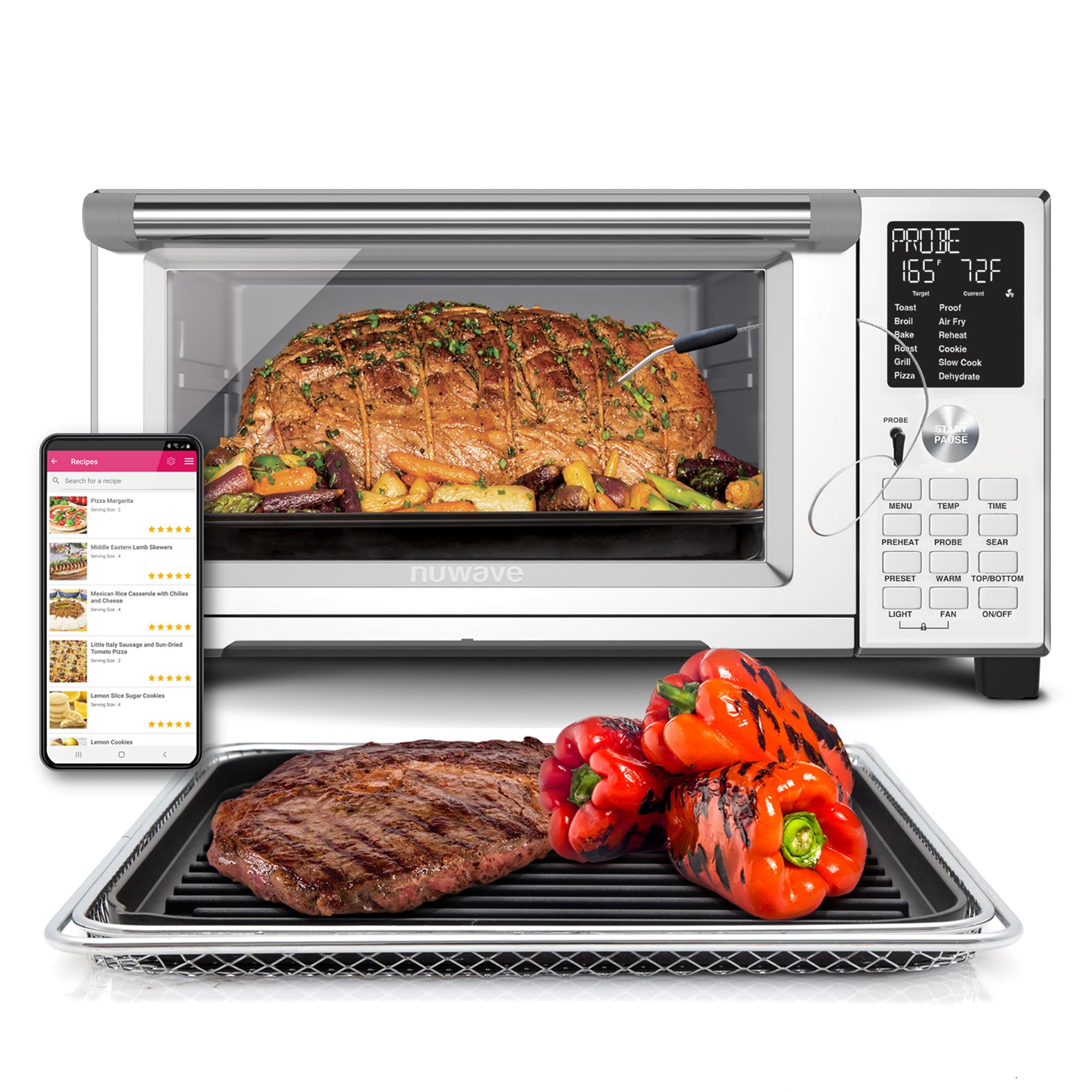 NuWave Bravo 100-in-1 smart grill combo toaster oven stainless countertop