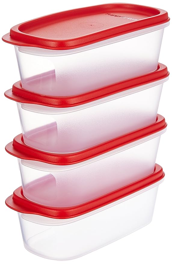 Tupperware Plastic Smart Saver Storage Container Sets (4, 500 Ml), Red, Blue